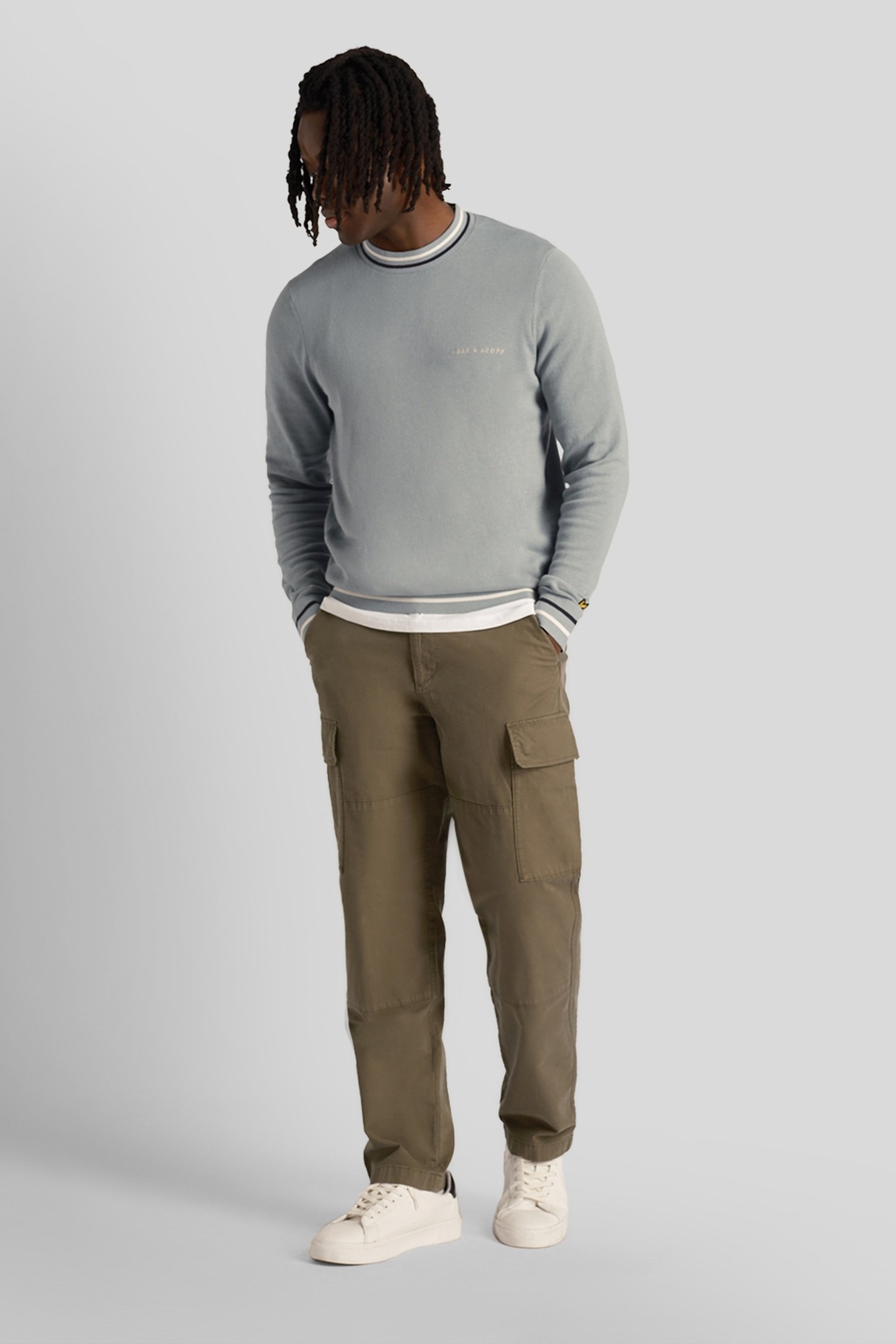 TIPPED CREW NECK JUMPER SLATE BLUE 2