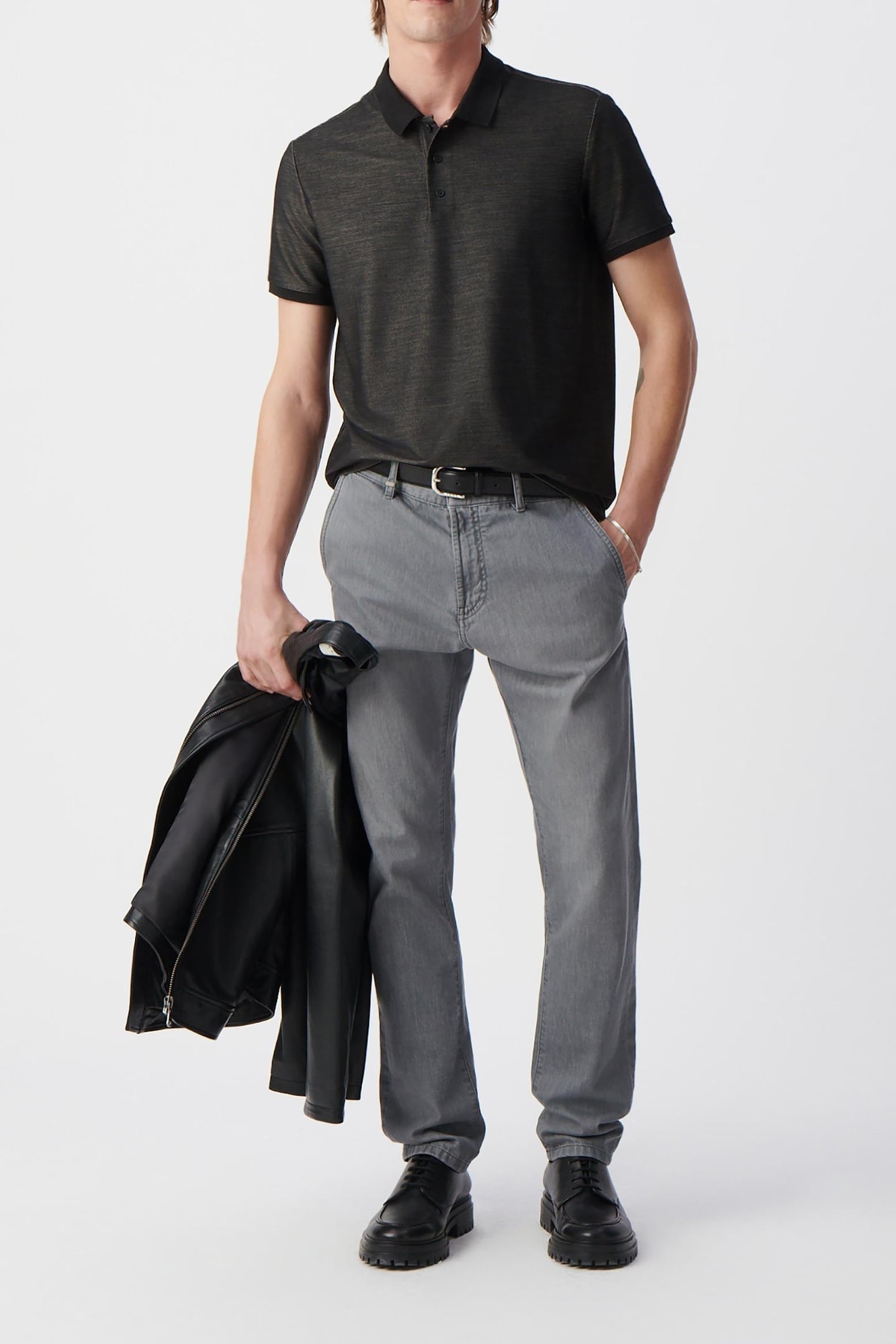 GREY SEAWOOL® SEMI-PLAIN KNIT POLO SHIRT 1