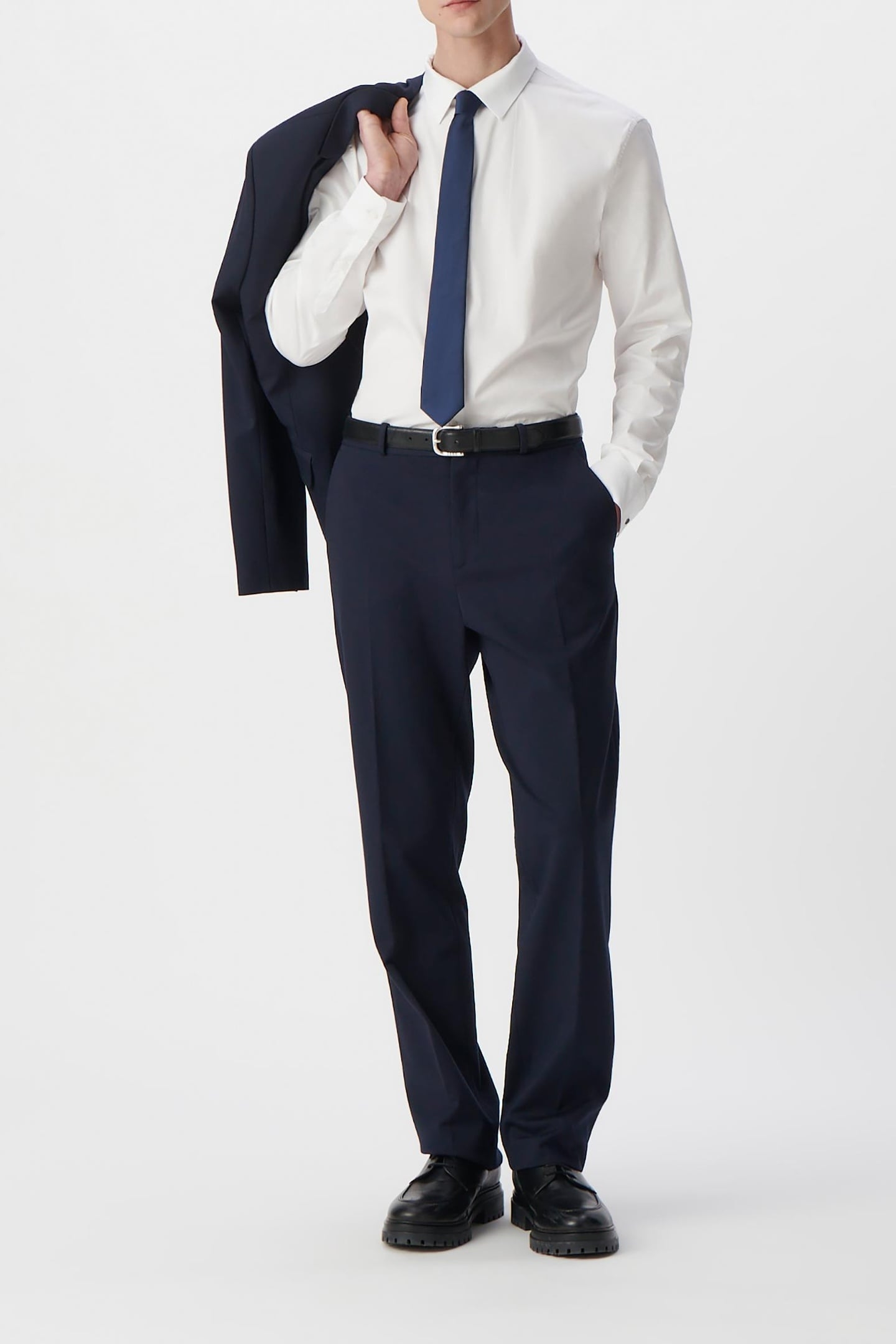 NAVY MILANO KNIT STRAIGHT SUIT TROUSERS 1