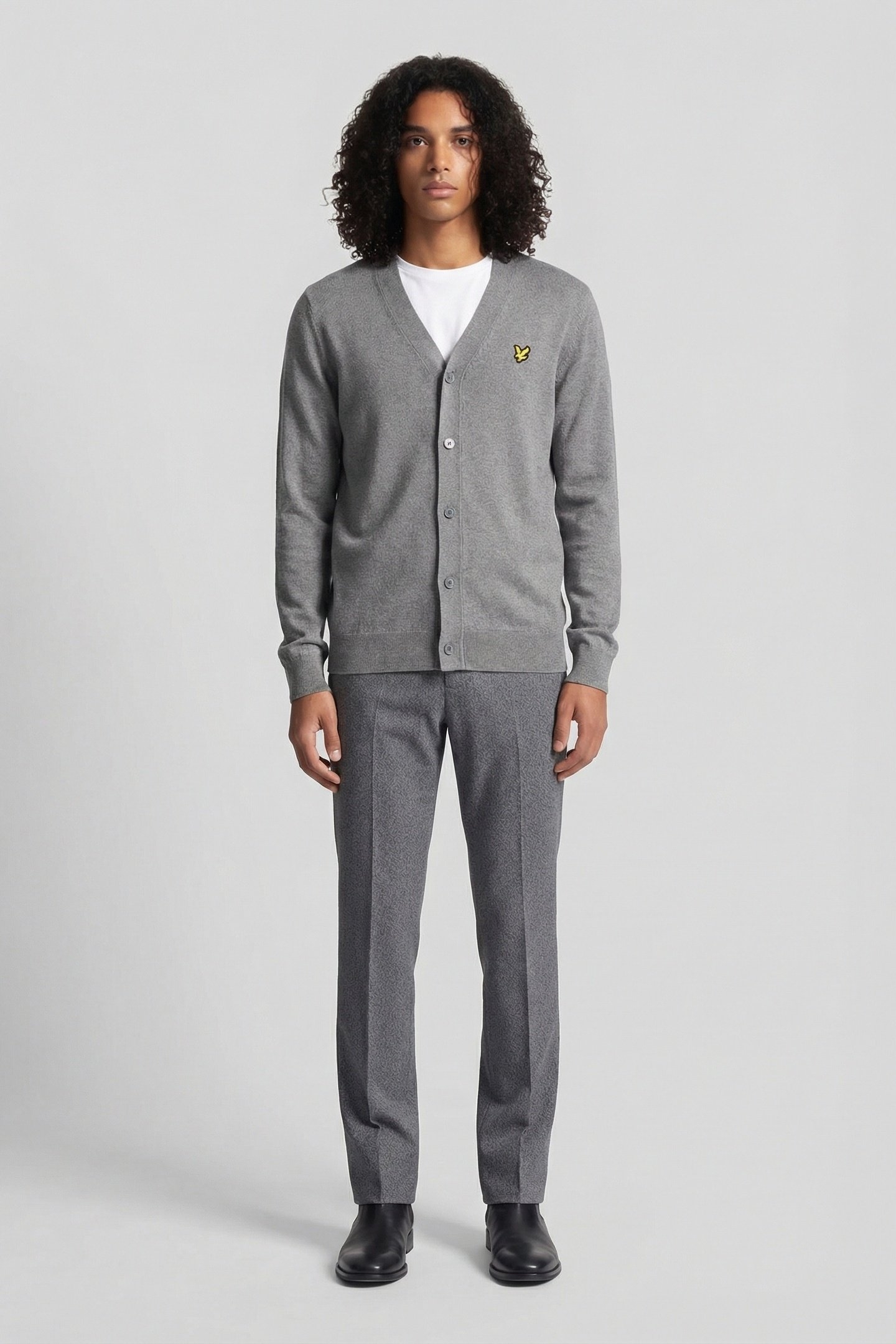 COTTON MERINO V NECK CARDIGAN MID GREY MARL 2