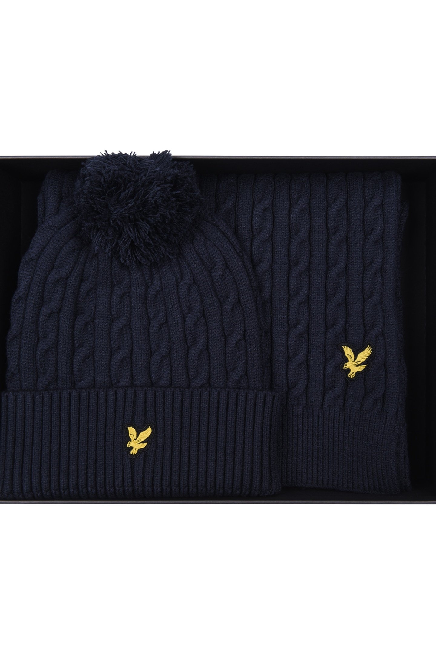 CABLE BEANIE AND SCARF SET DARK NAVY 1