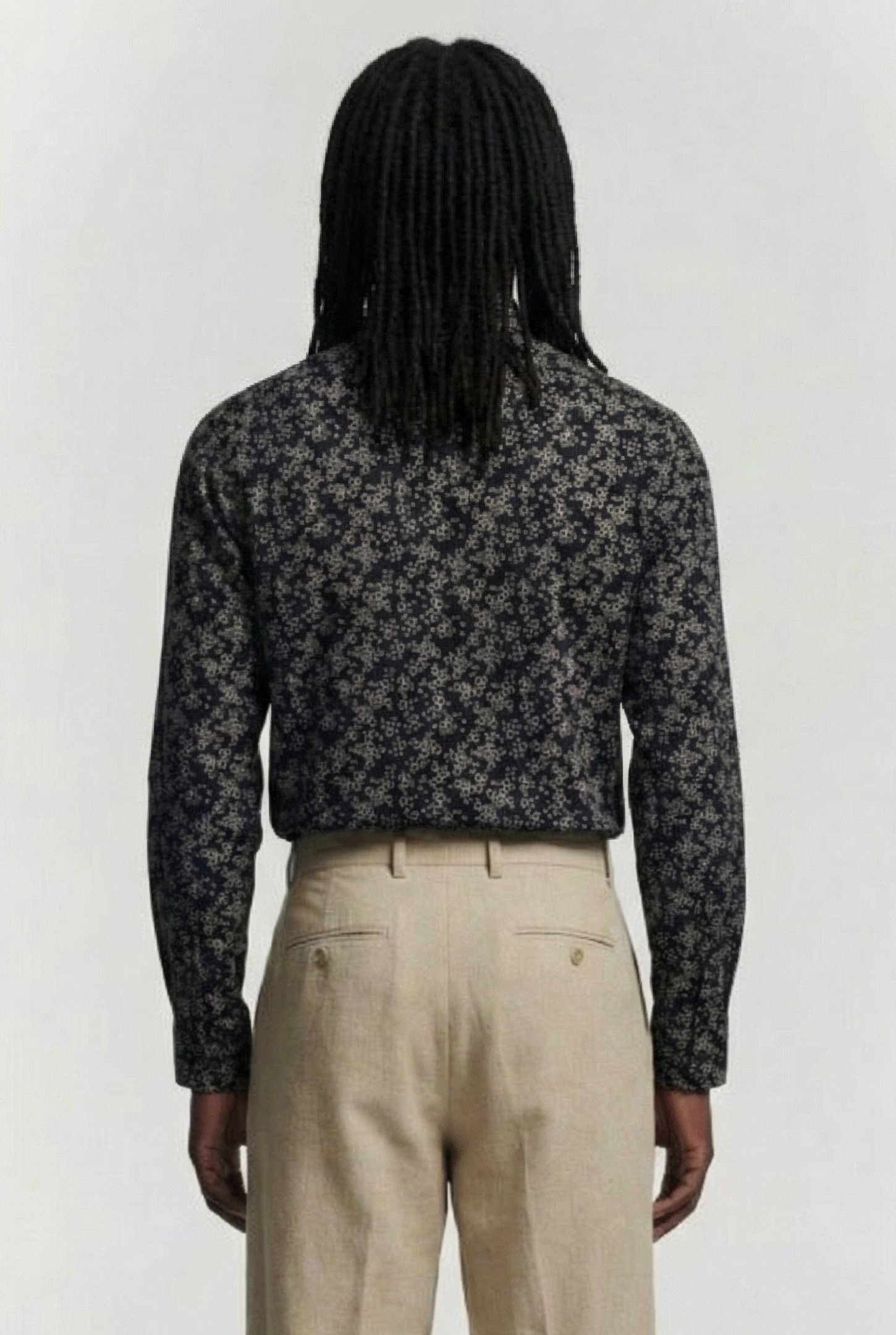 FLORAL CUT LONG SLEEVE SHIRT BLACK/STONE 2