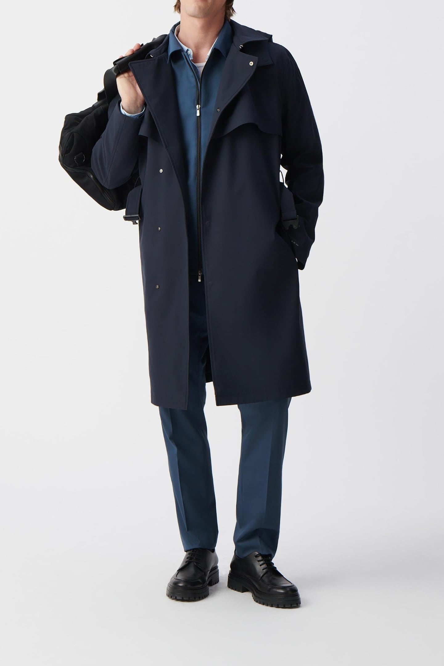NAVY NYLON WATERPROOF TRENCH COAT 1