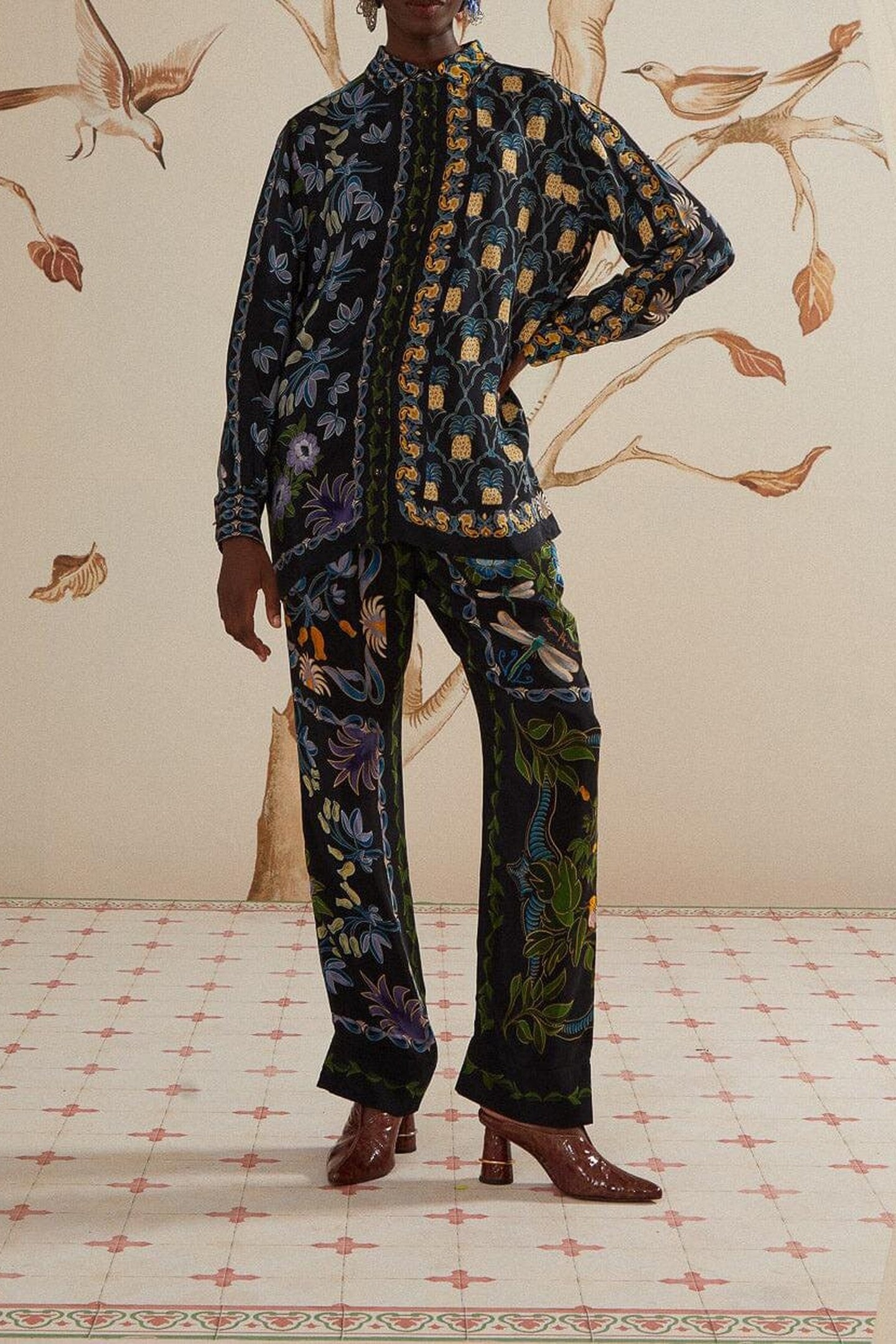 WINTER GARDEN BLACK PAJAMA SHIRT 1