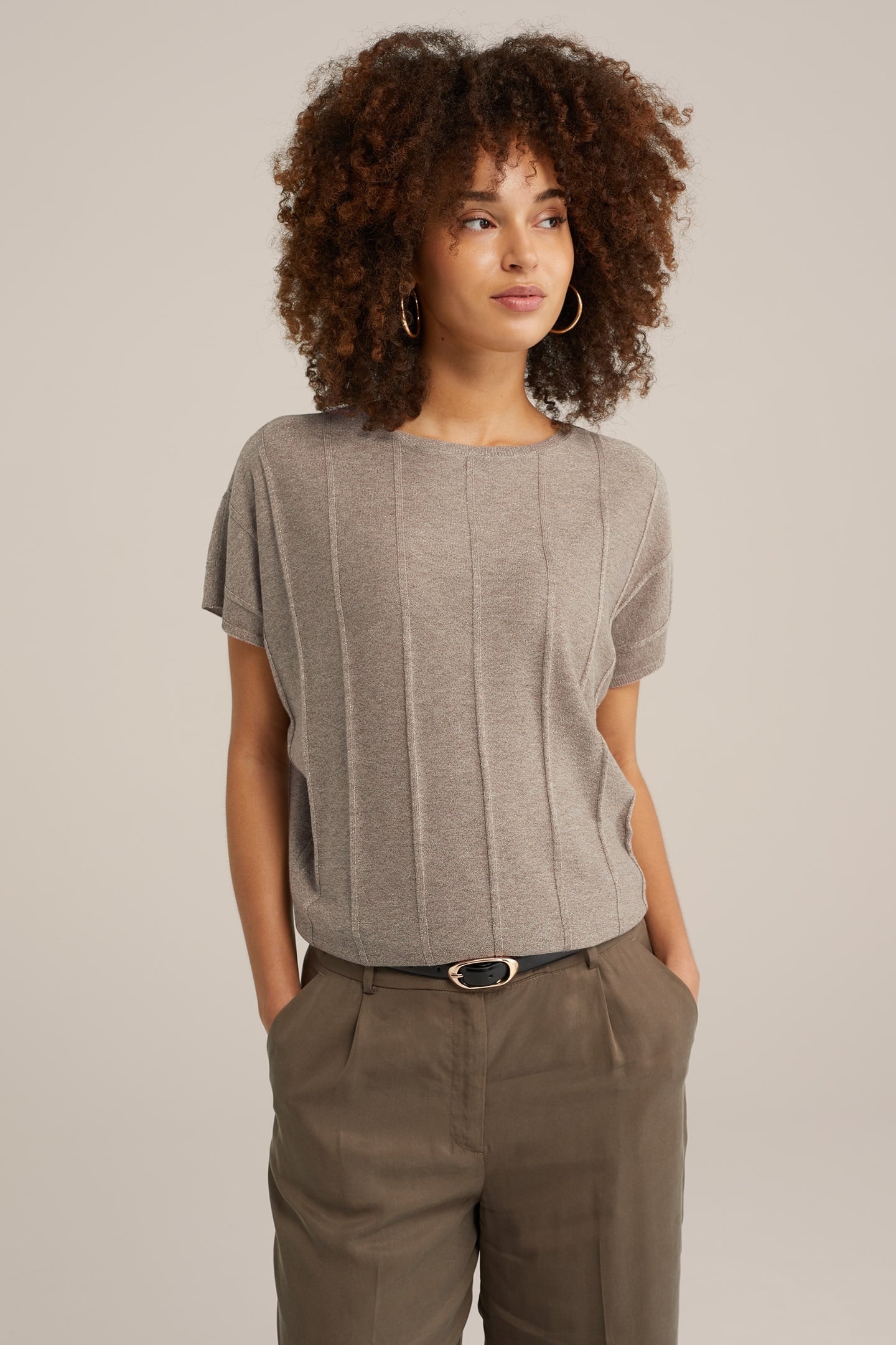 KNITTED PULLOVER LIGHT BROWN 1