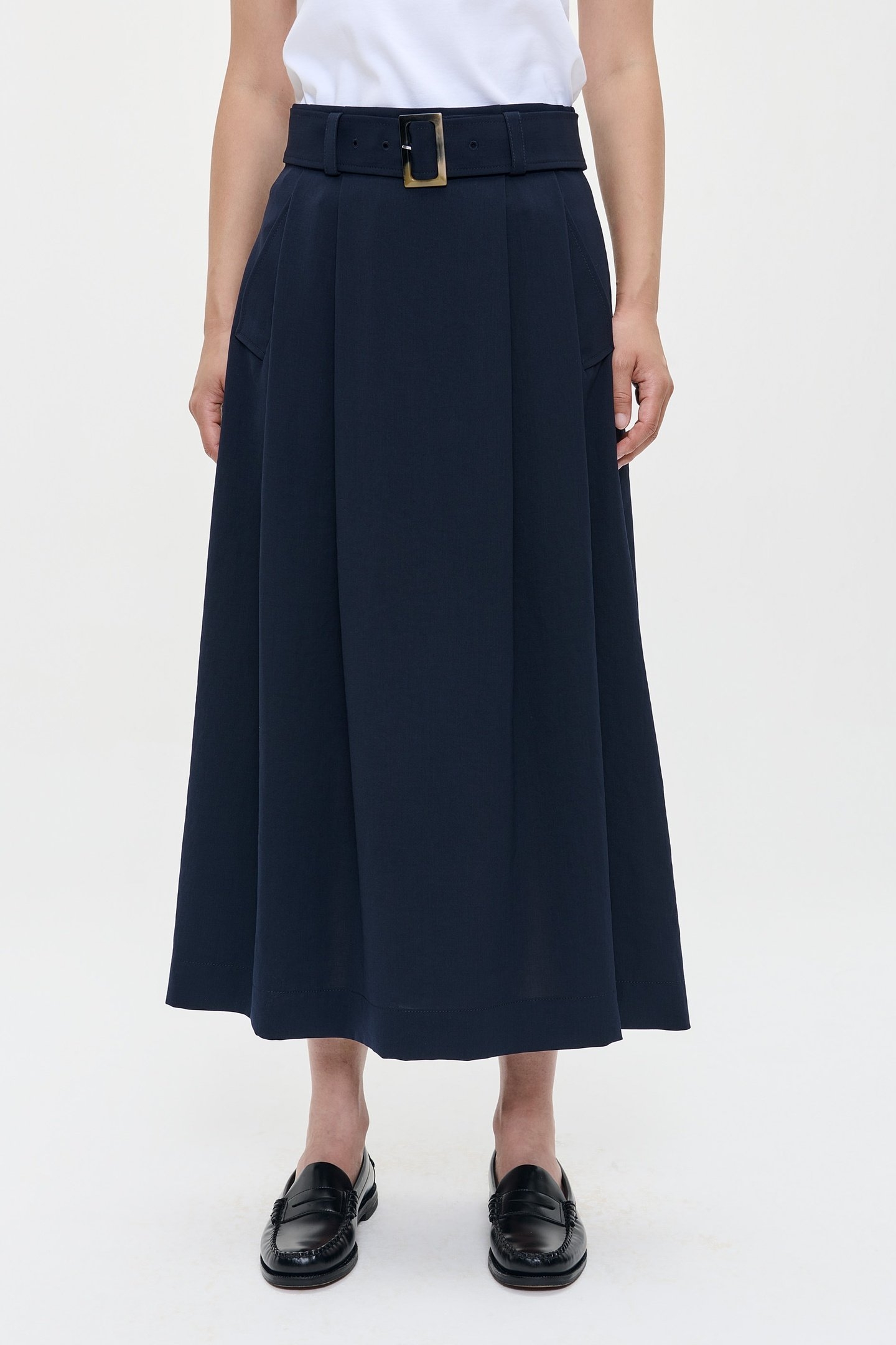JAPANESE CREPE PLEATED SKIRT MIDNIGHT BLUE 1