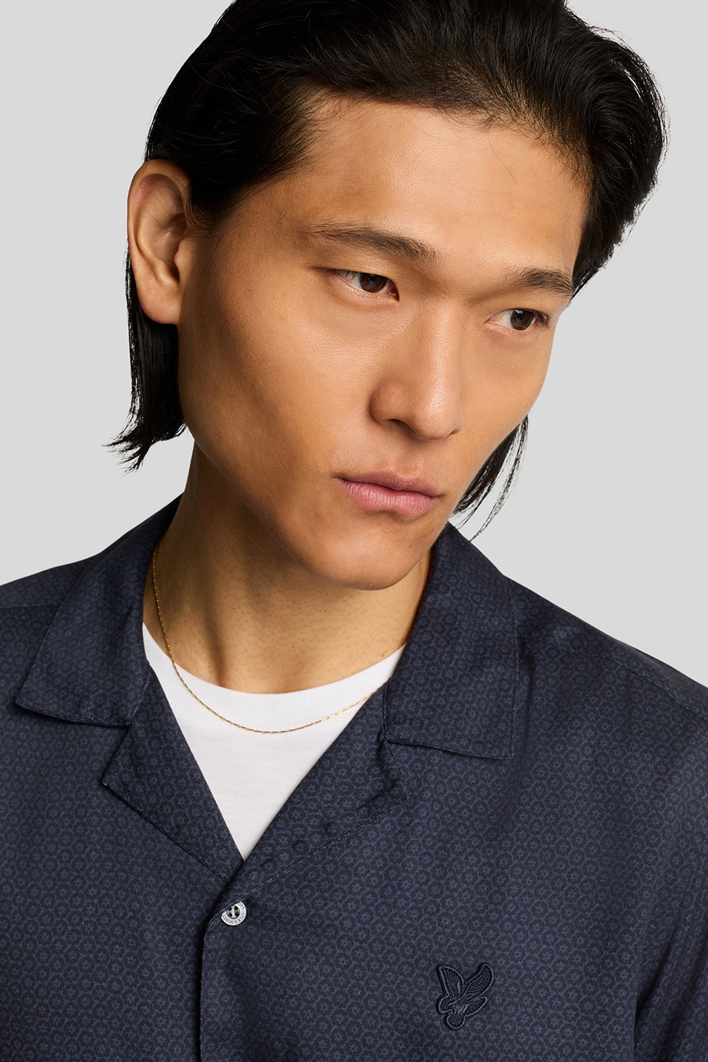 GEO MOTIF PRINTED REVERE SHIRT DARK NAVY 5