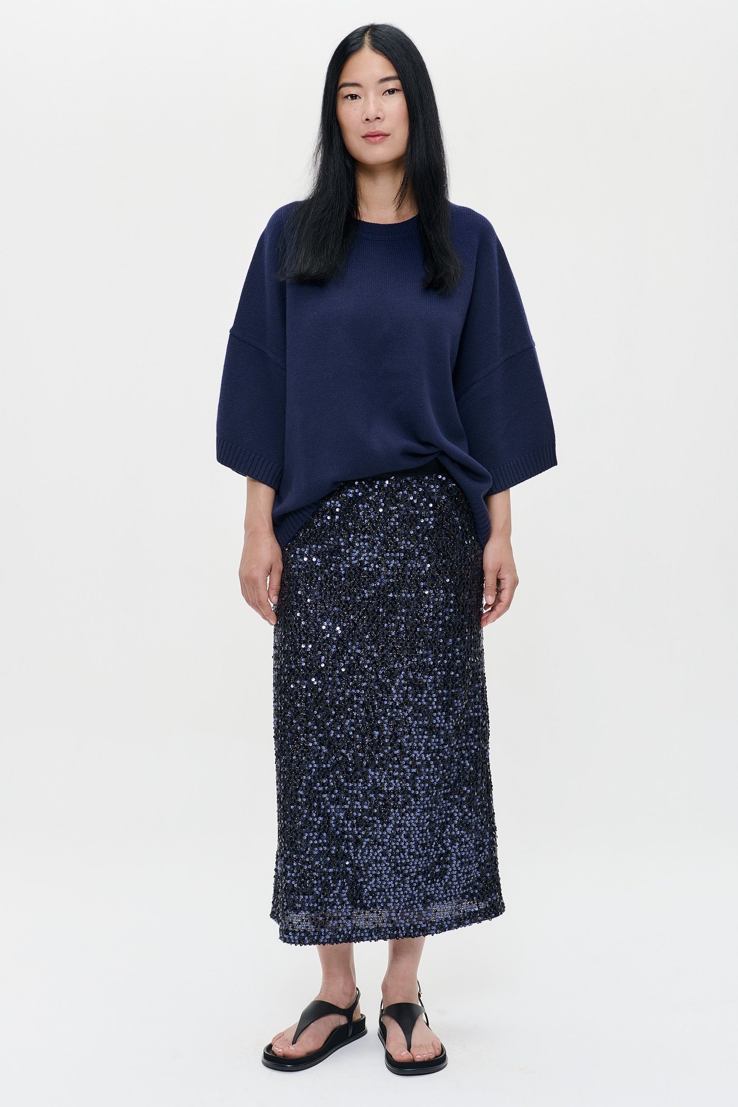 SEQUIN LONG STRAIGHT SKIRT MIDNIGHT BLUE 2