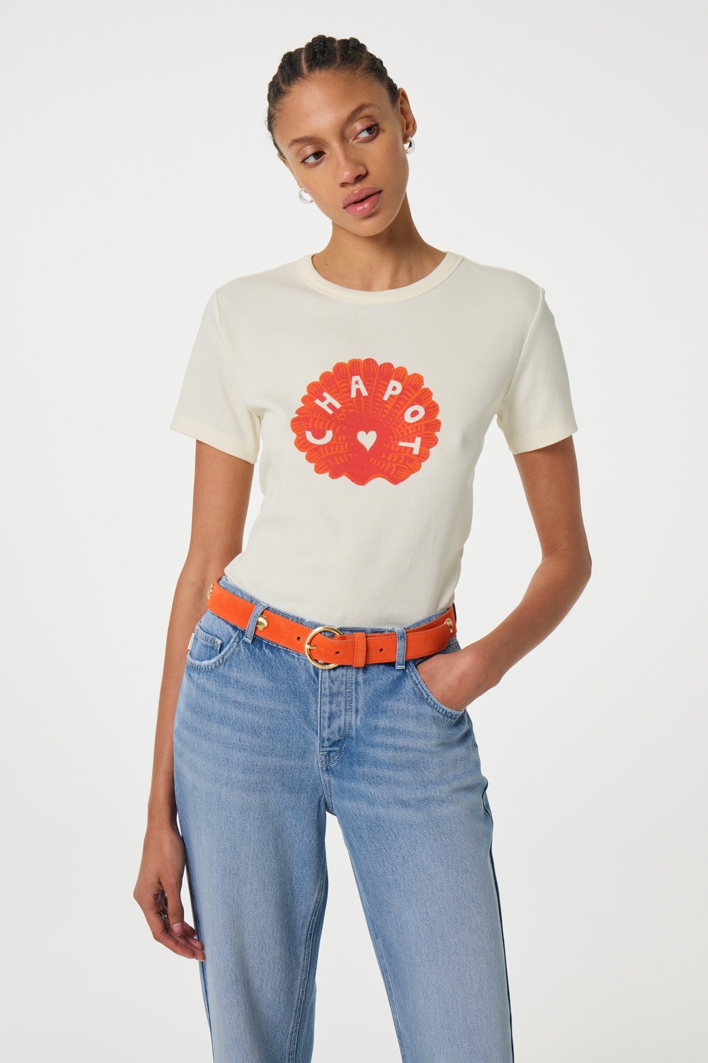 STUDDED SHELL BELT TANGERINE 1