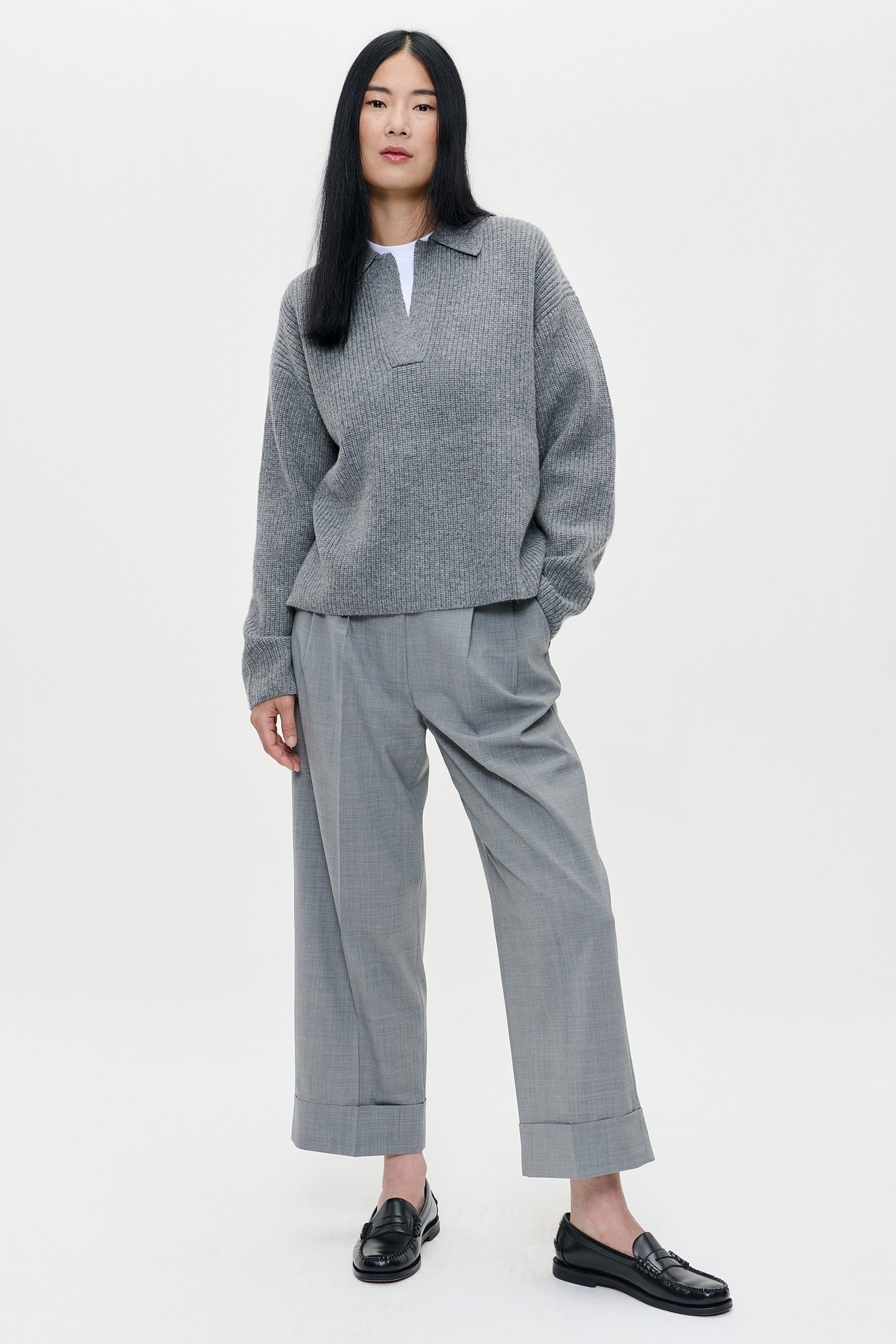 MERINO BOXY POLO GREY MELANGE 1