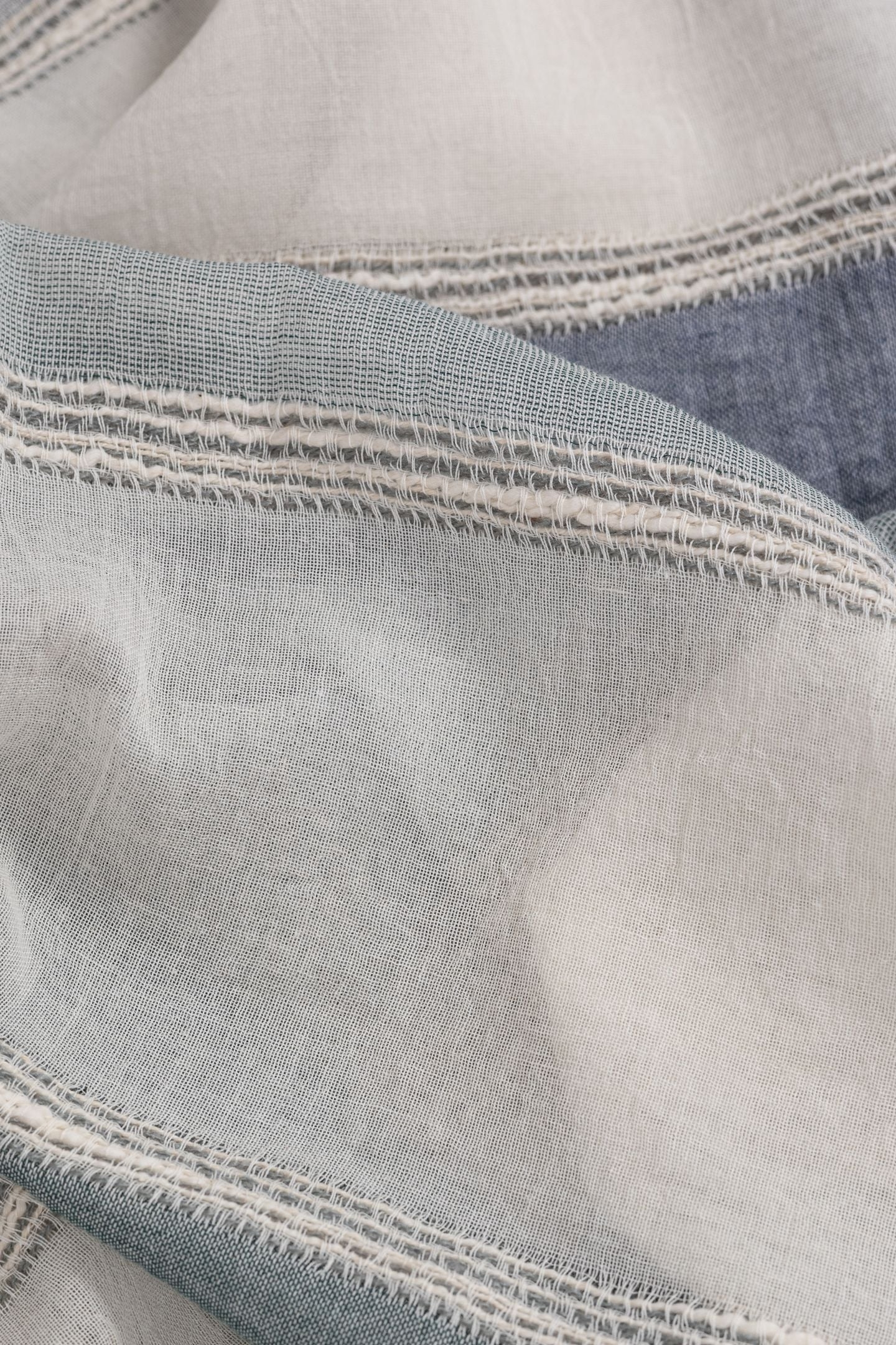 GREY BLUE STRIPED SCARF WITH EMBROIDERED DETAILS 5