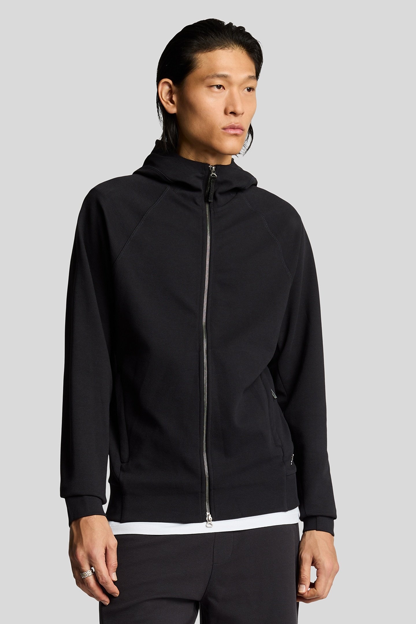 DIAGONAL INTERLOCK HOODED ZIP THROUGH LACQUER 2
