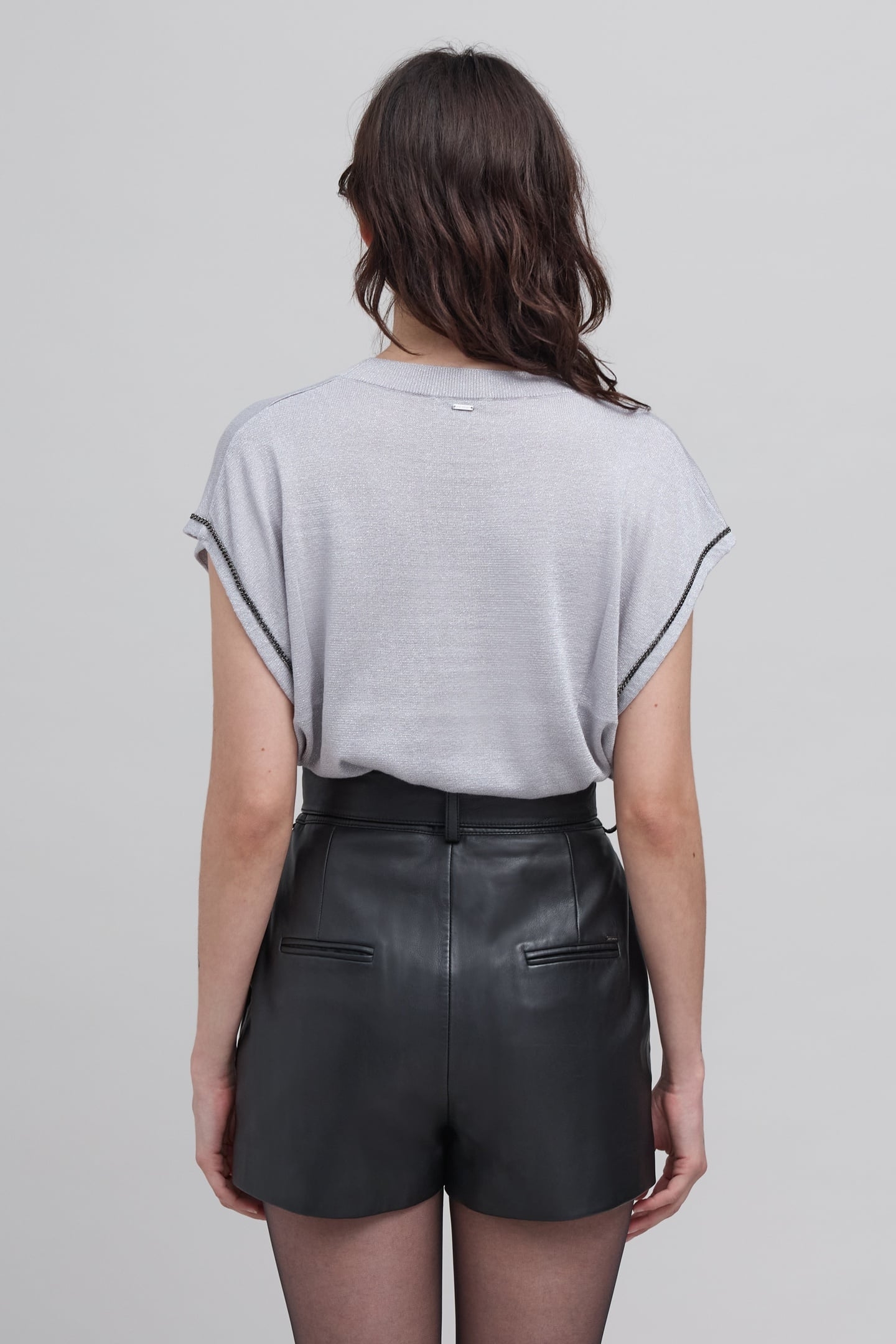 CLOUD GREY LUREX KNIT TOP WITH CURB CHAIN DETAIL 3