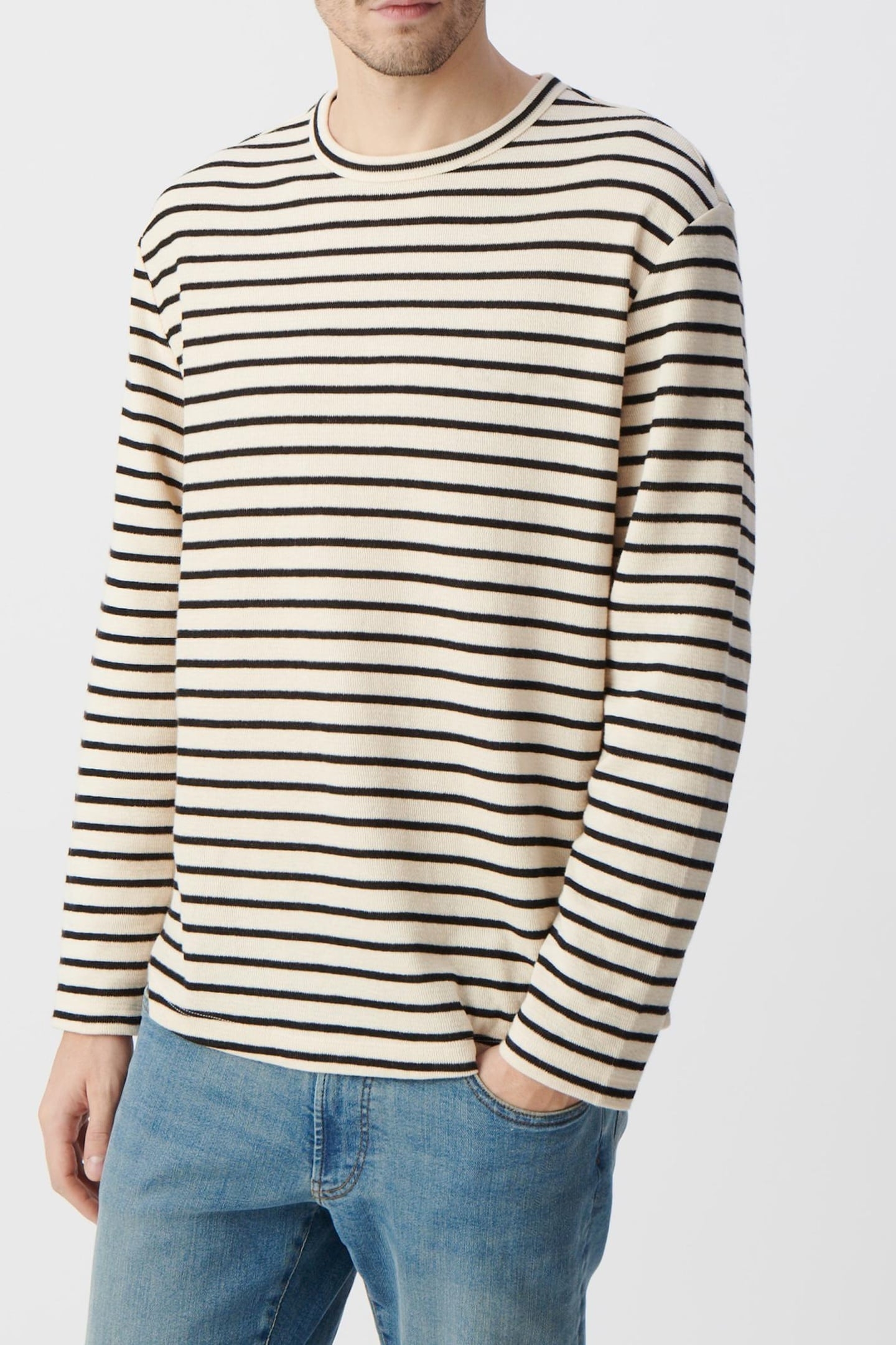 BLACK STRIPED LINEN SAILOR T-SHIRT WITH EMBROIDERY 2