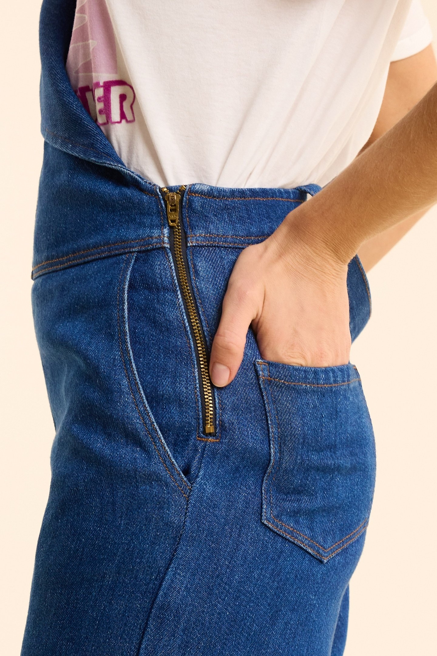 DARK BLUE DENIM WIDE-LEG DUNGAREES AUTHENTIC DARK 4