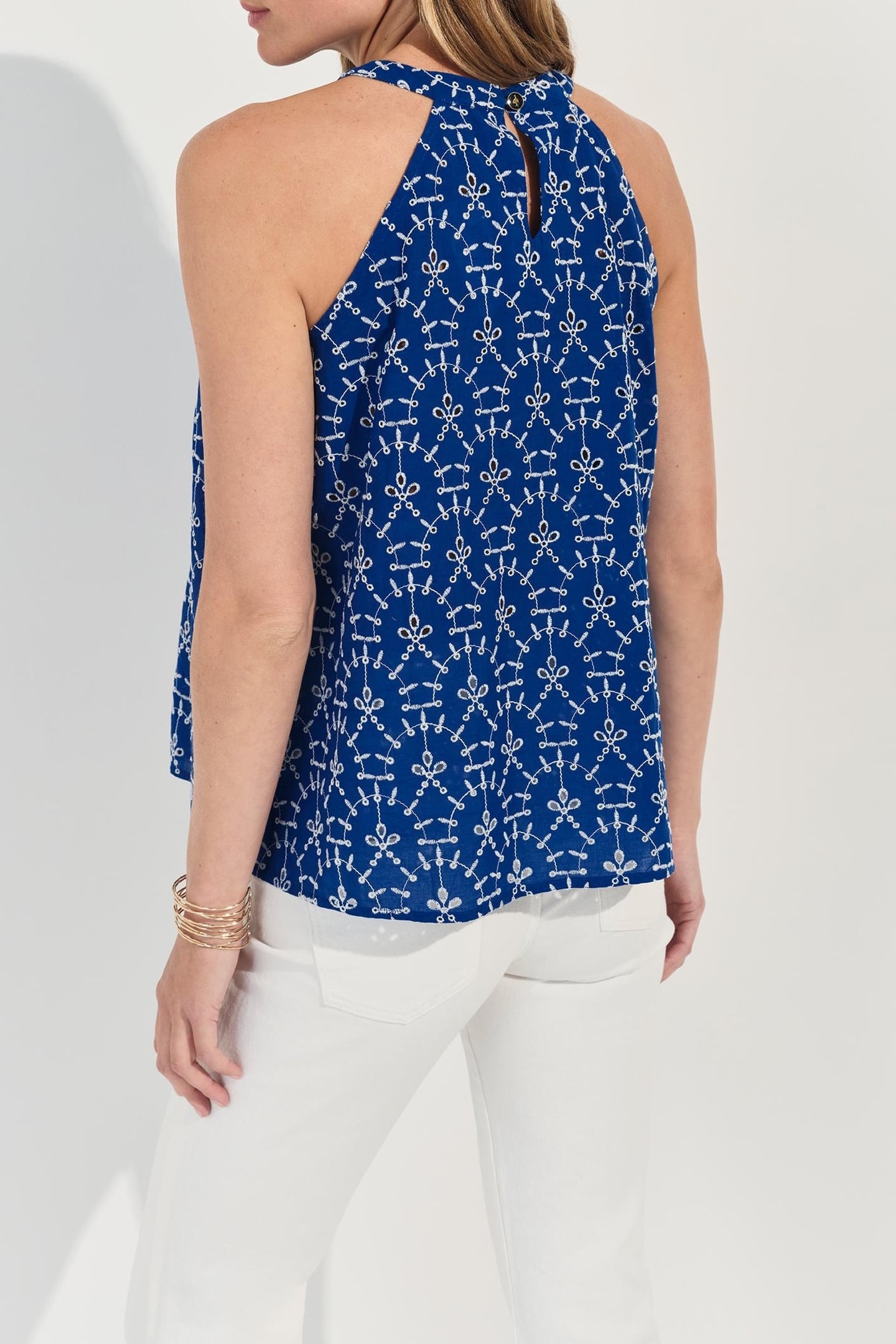 CORTES - BLUE SLEEVELESS TOP WITH ALL-OVER EMBROIDERY 5