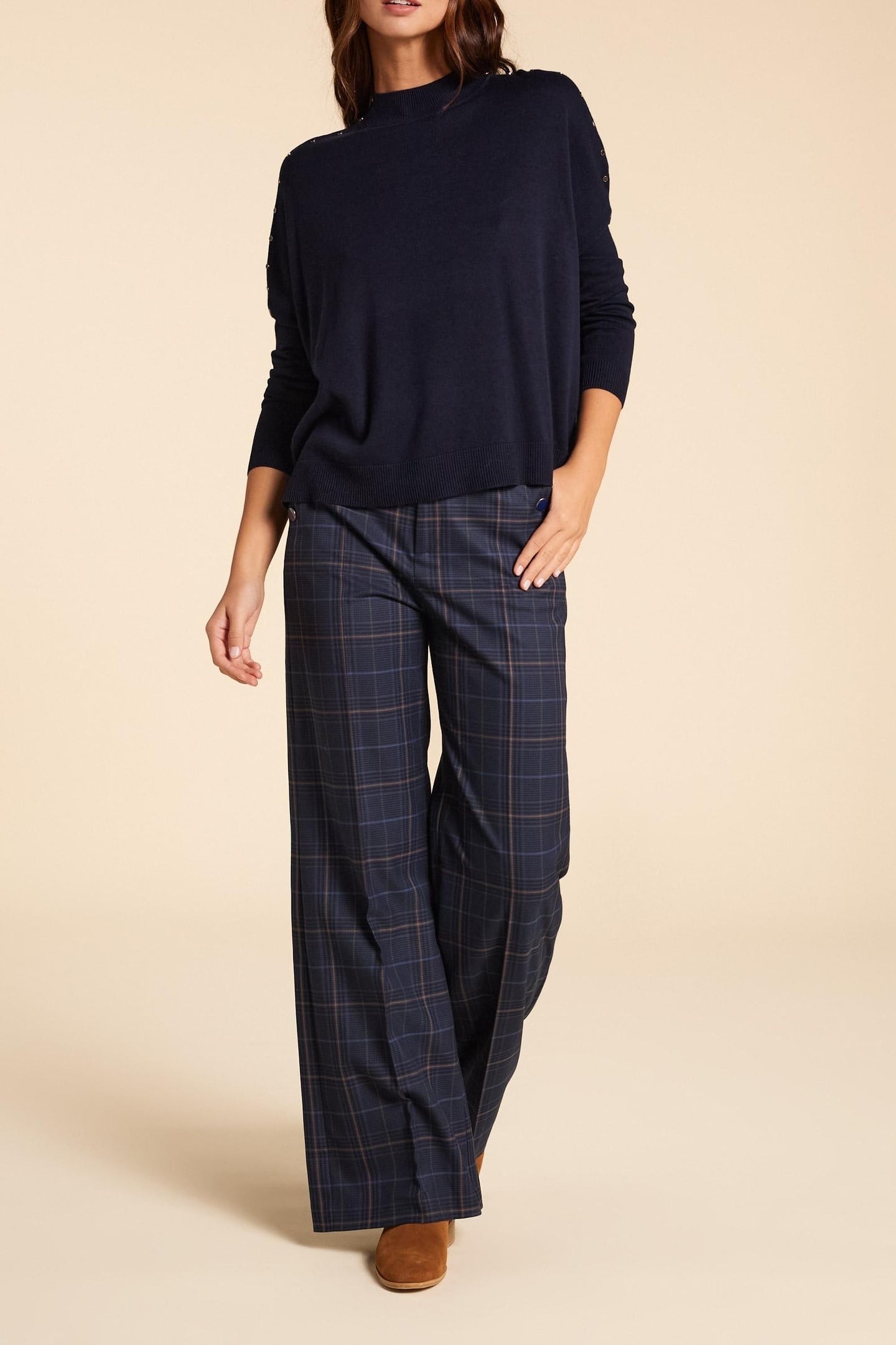 NAVY CAPE KNIT SWEATER DECORATIVE BUTTONS MARINE 2