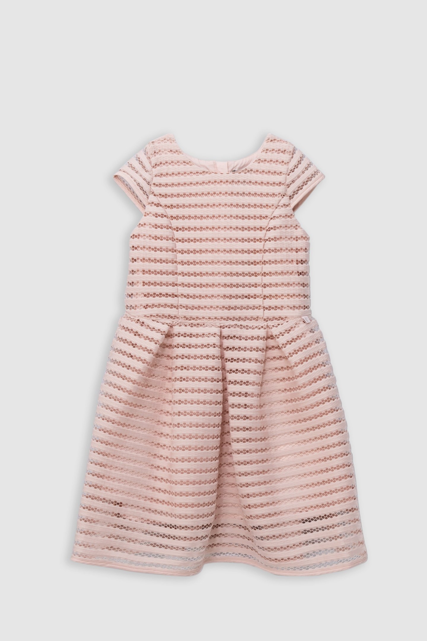 PINK STRIPED OPENWORK LACE DRESS 1
