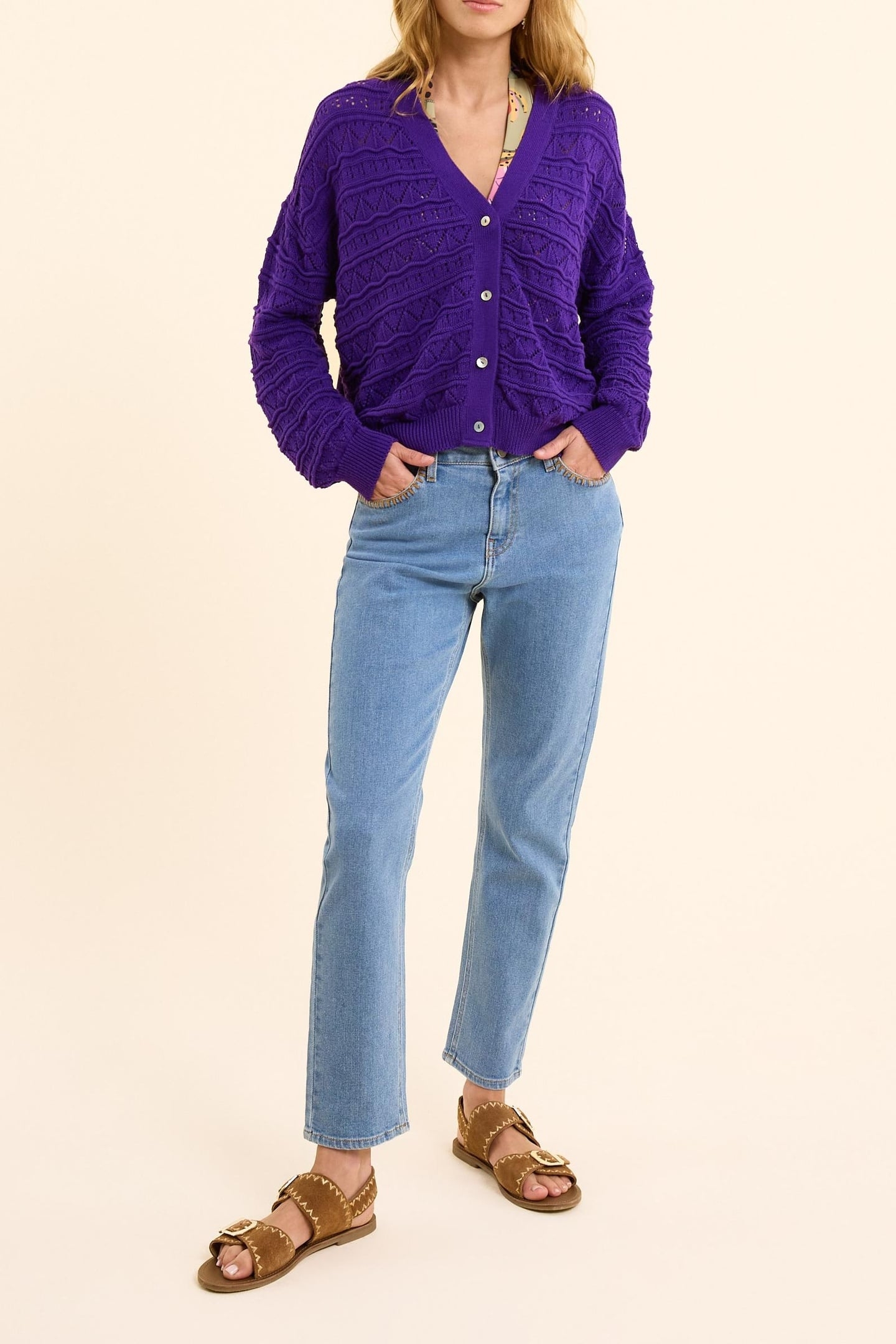 FANCY OPENWORK PURPLE CARDIGAN INK 2