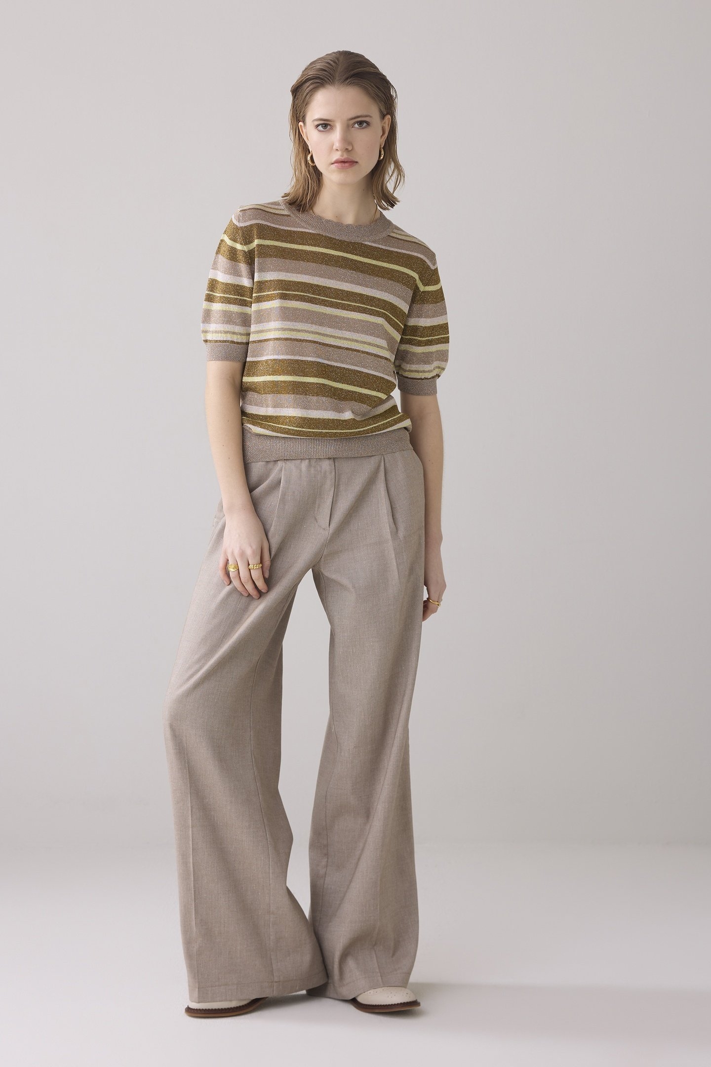 SHORT SLEEVE SWEATER STRIPED LUREX KNIT MULTICOLOUR 1