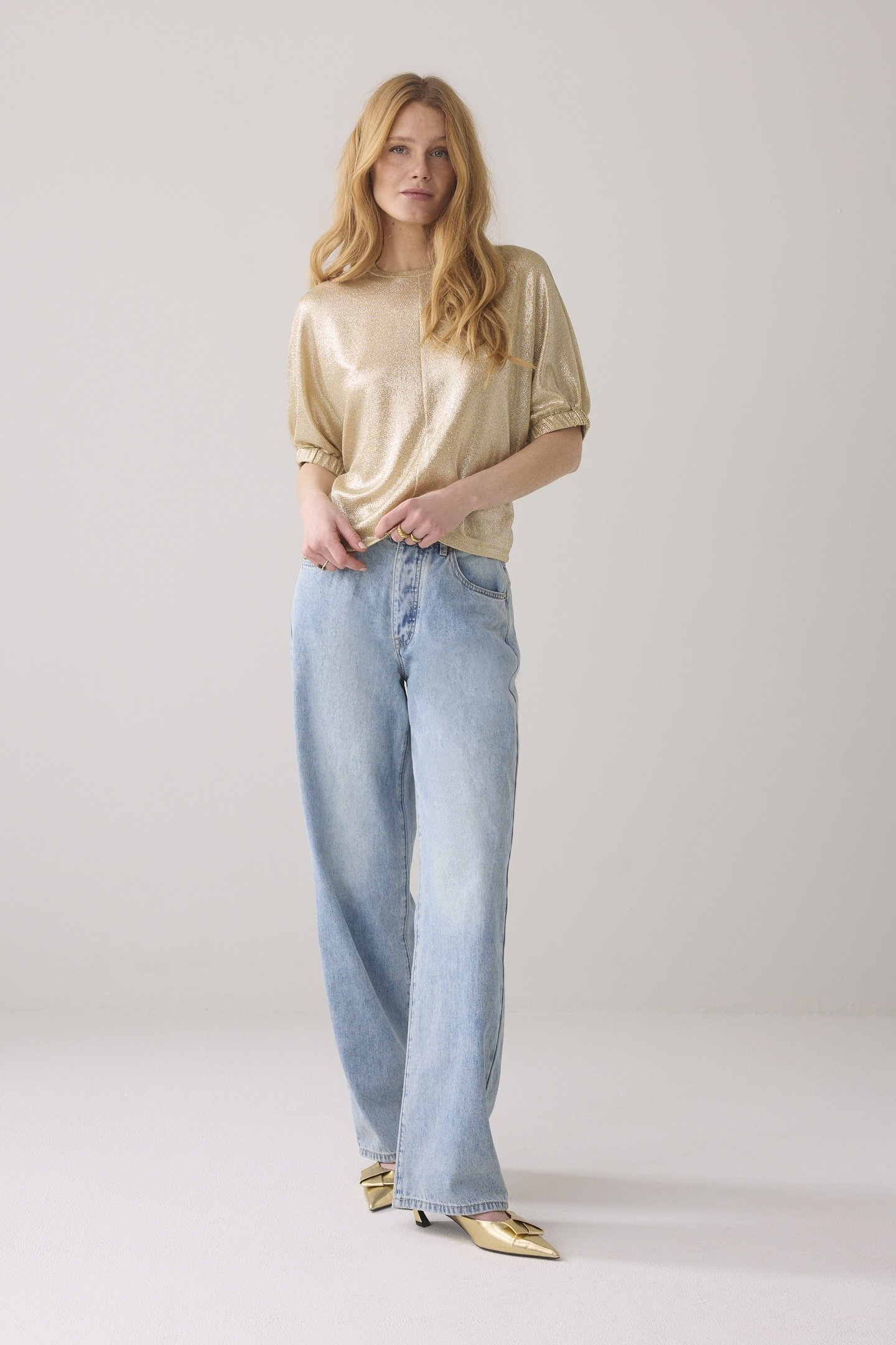 BATWING BOXY TOP METALLIC SWEAT FLUID SOFT CAMEL 1