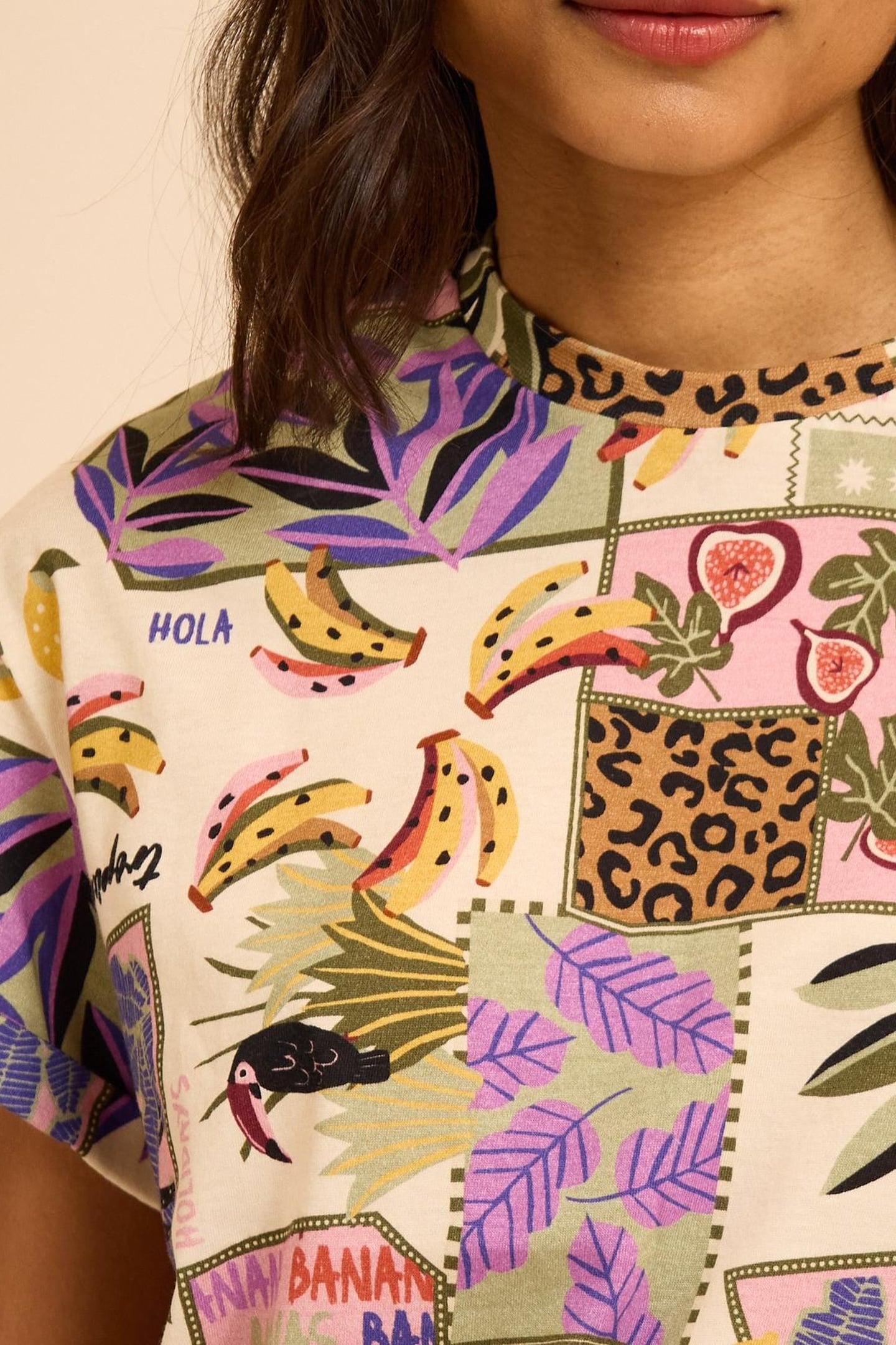 BANANA PATCHWORK PRINT T-SHIRT ECRU 5