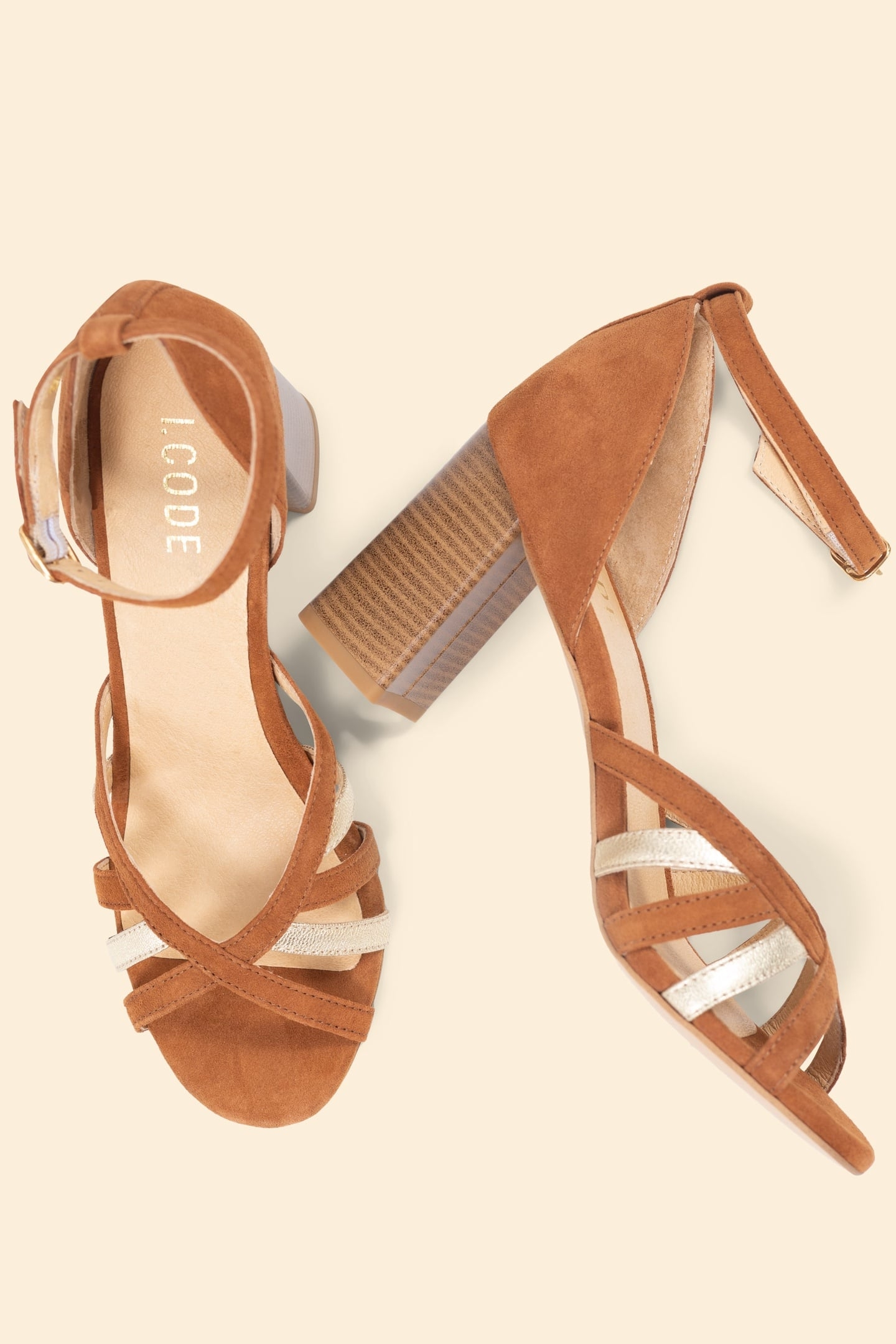CAMEL AND GOLD HEELED SANDALS IN VELOUR LEATHER CAMEL 4