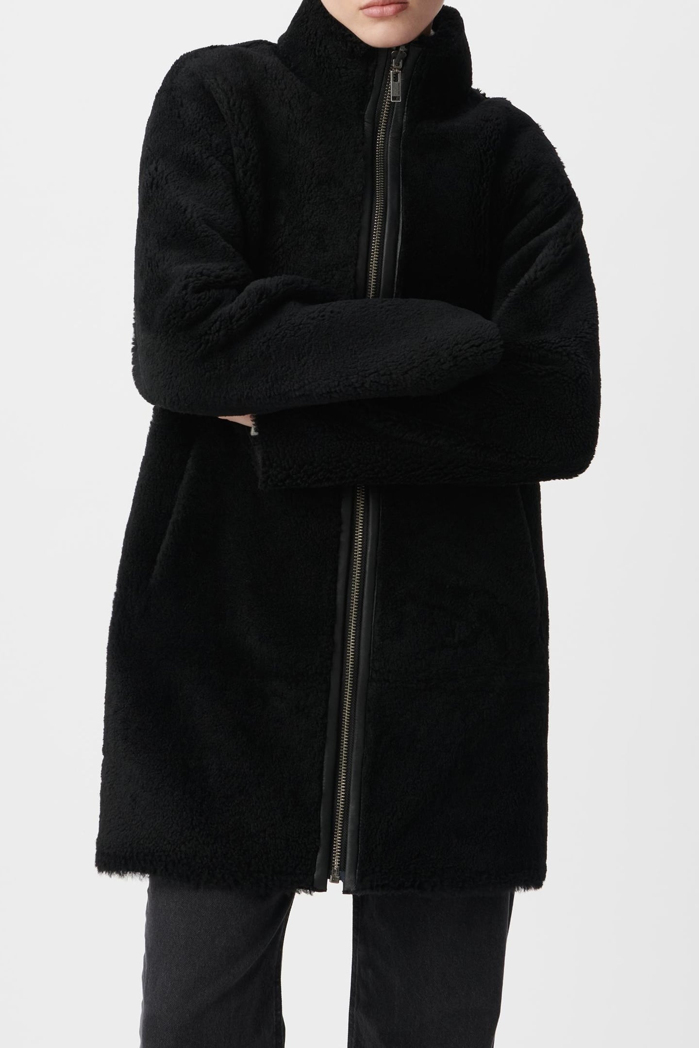 MID-LENGTH, BLACK, SHEEPSKIN COAT 2