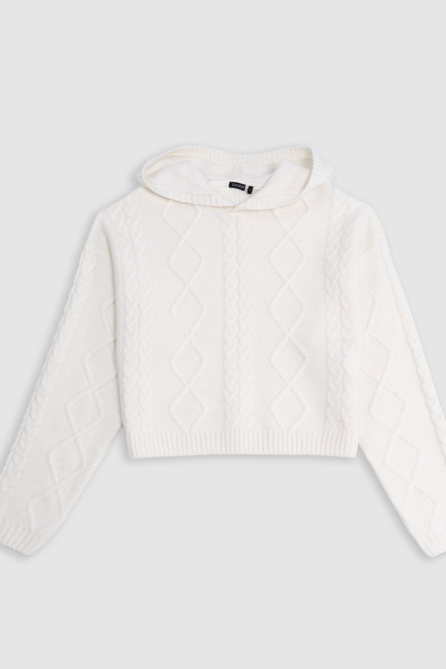 GIRL'S BEIGE HOODED CABLE KNIT SWEATER 1