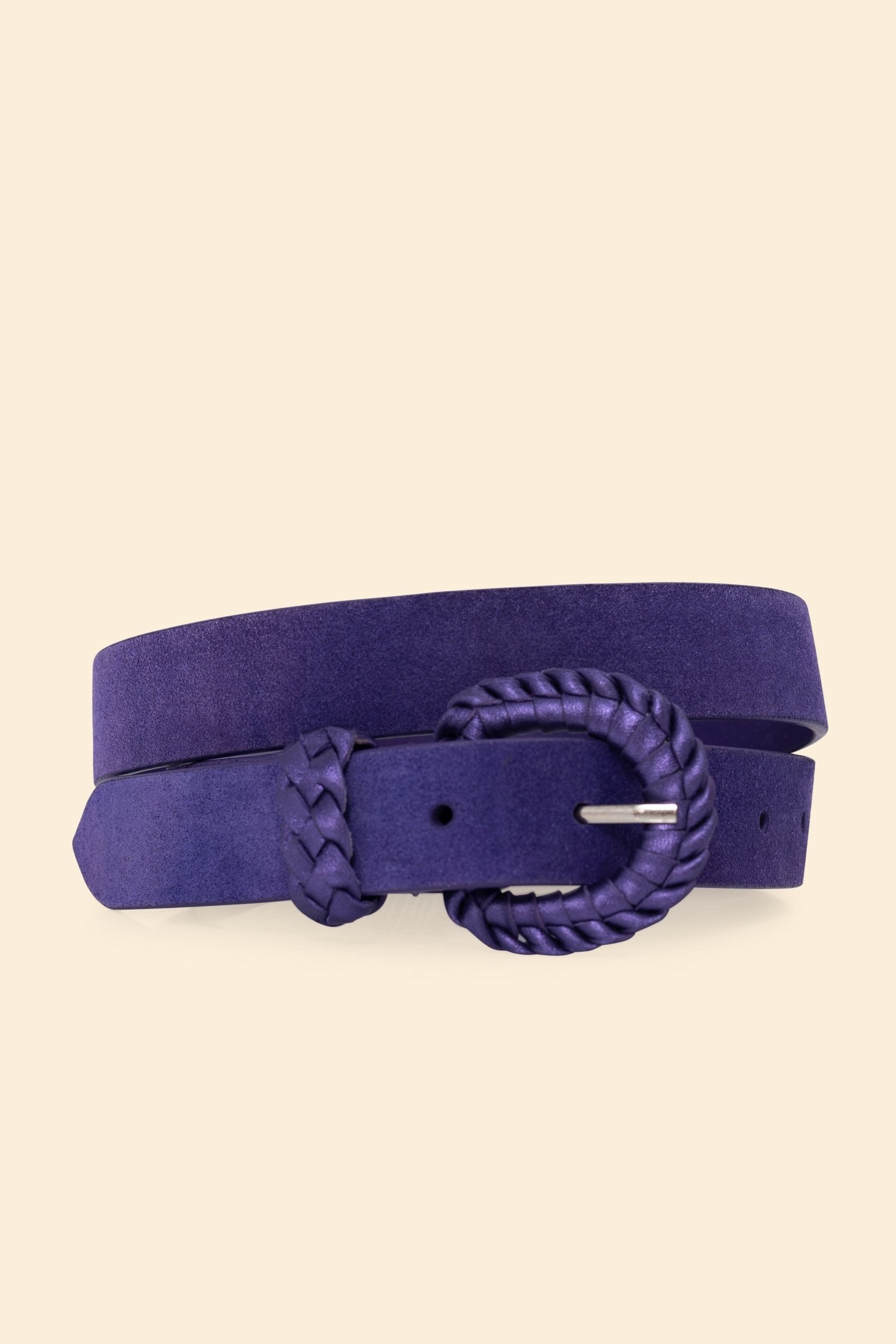 PURPLE VELOUR LEATHER BELT WITH BRAIDED BUCKLE INK 1