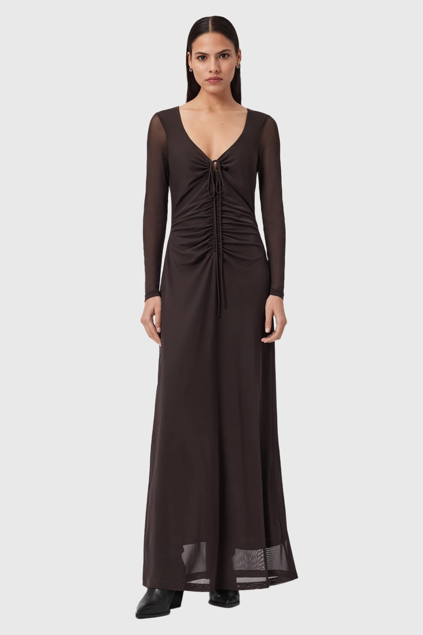 GABBY LS MESH DRESS BOTTLE BROWN 1