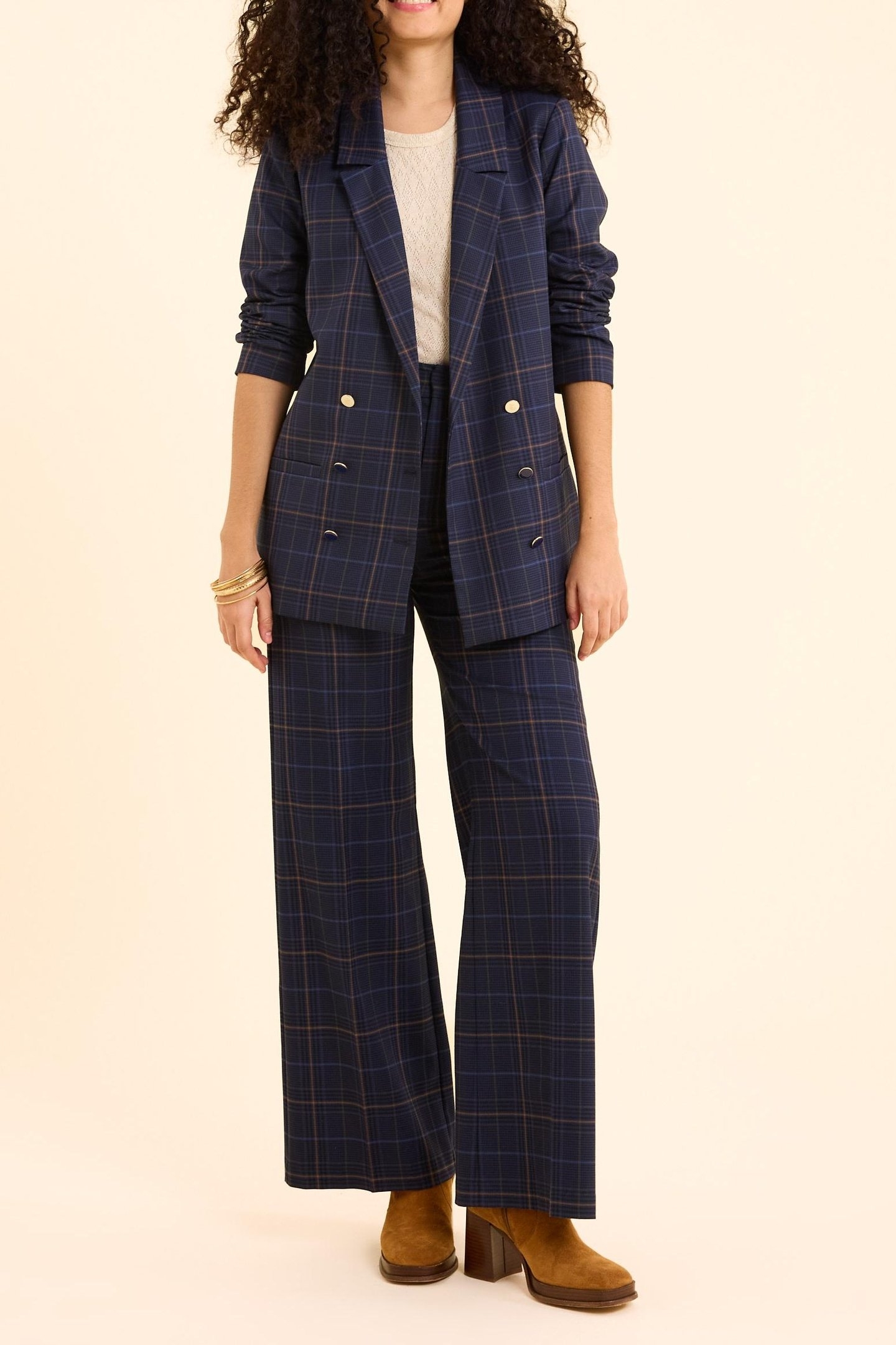 NAVY CHECK SUIT TROUSERS MARINE 3