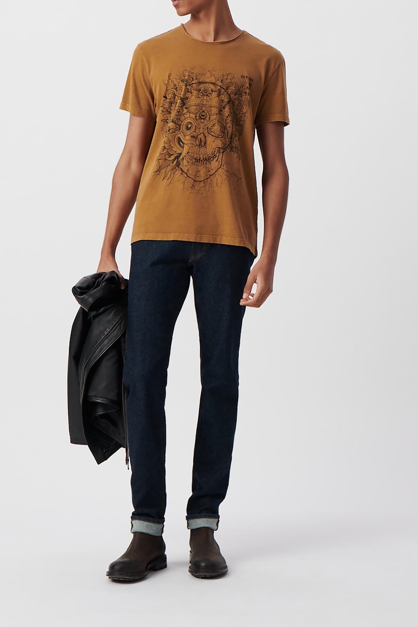 SAFFRON ORGANIC COTTON T-SHIRT WITH SKULL-MASK IMAGE 1