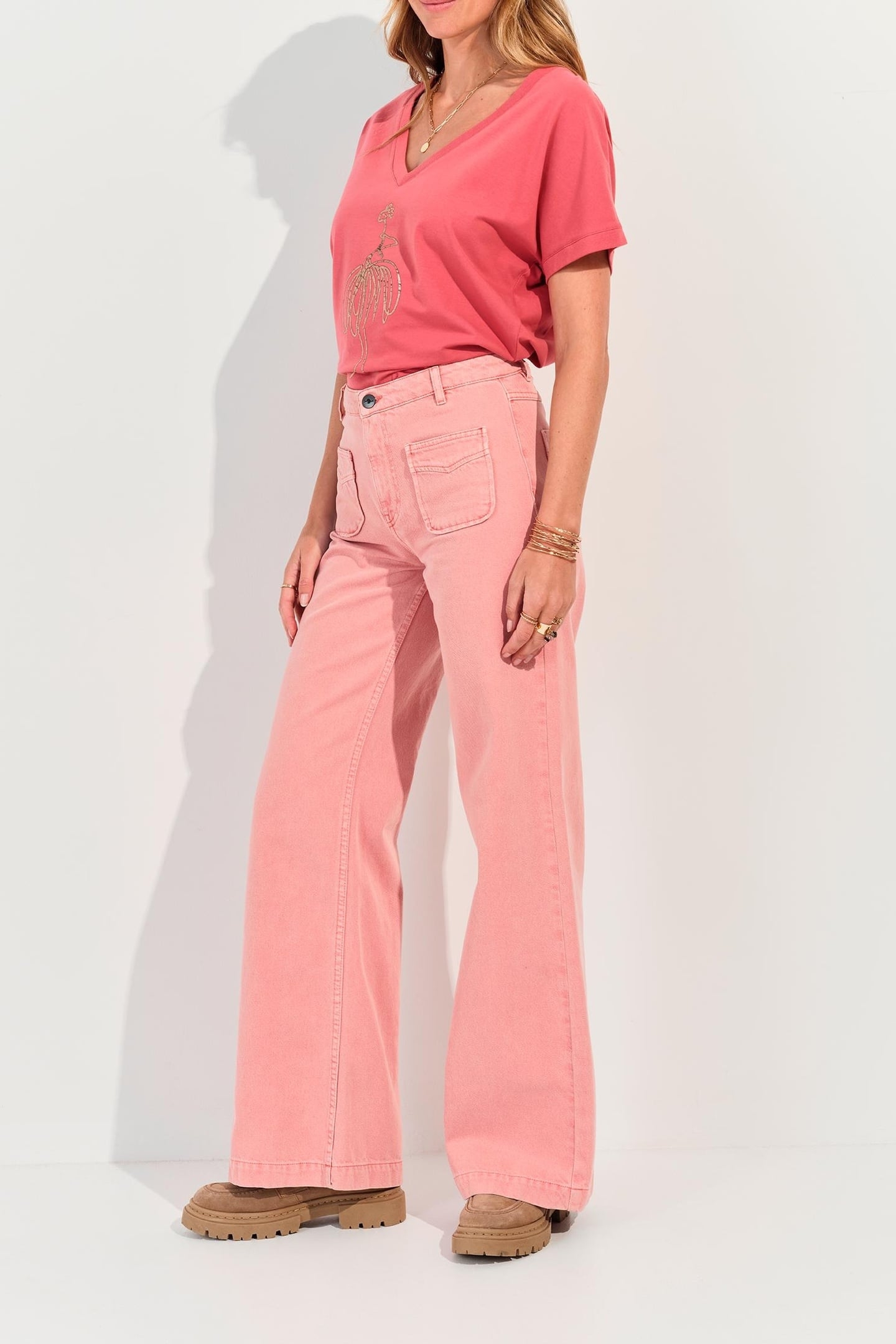LE HAILEY - OVERDYED PINK FLARED JEANS 1