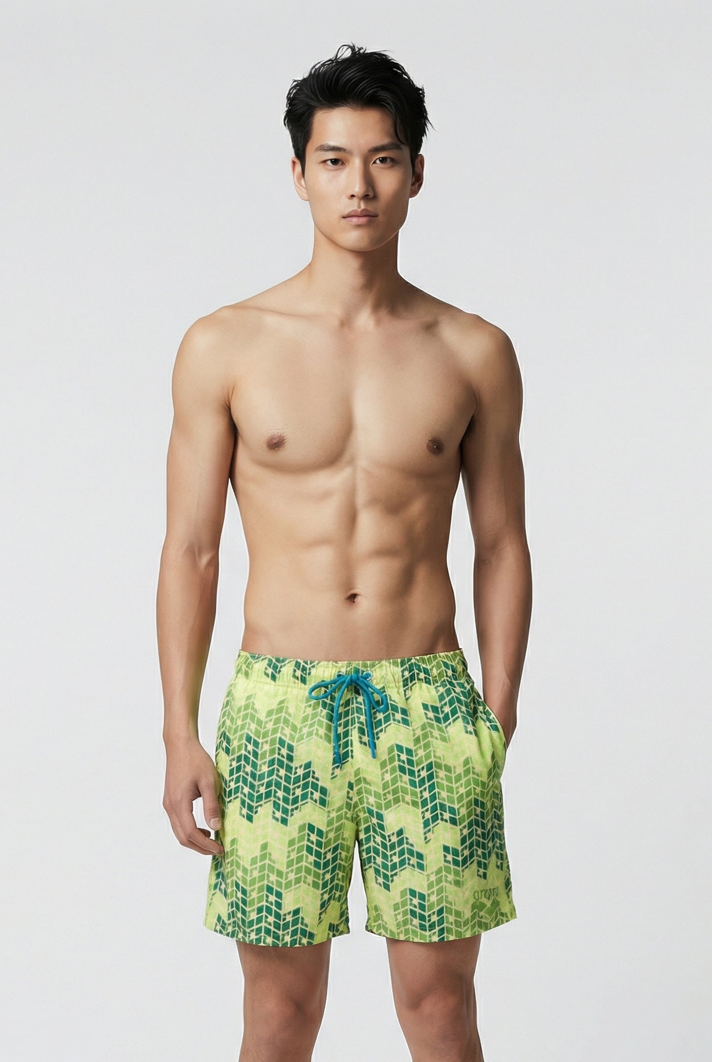 MEN'S BEACH BOXER ALLOVER SOFT GREEN MULTI 1