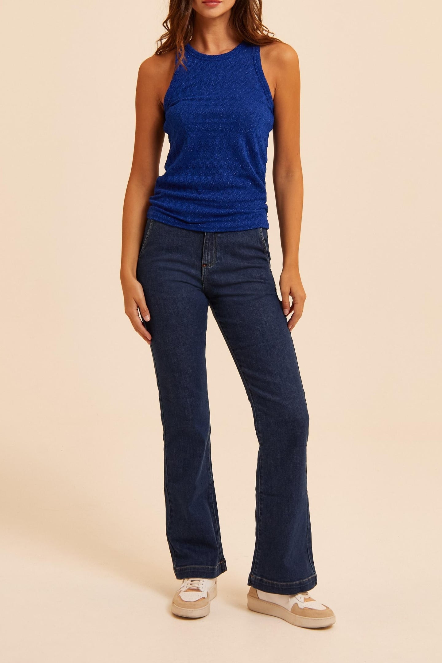 BLUE TANK TOP LUREX FANCY OPENWORK MESH ELECTRIC BLUE 3