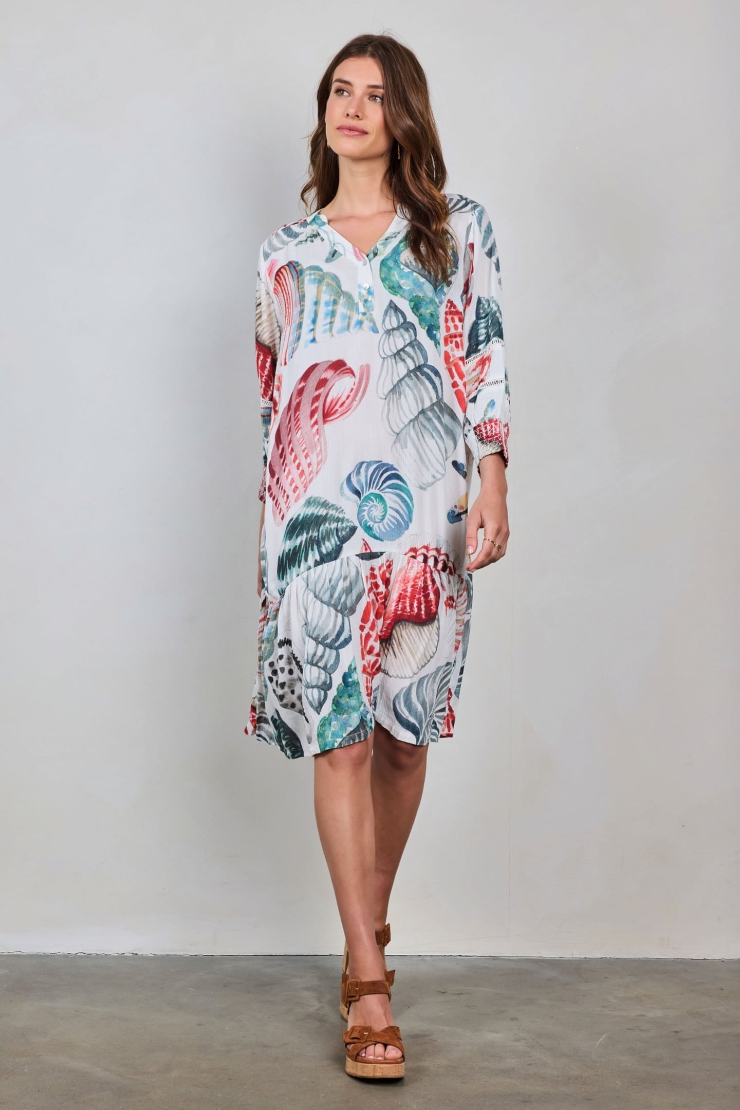 DRESS SUNSET IN OFFWHITE WITH OCEAN TREASURES XL PRINT 2