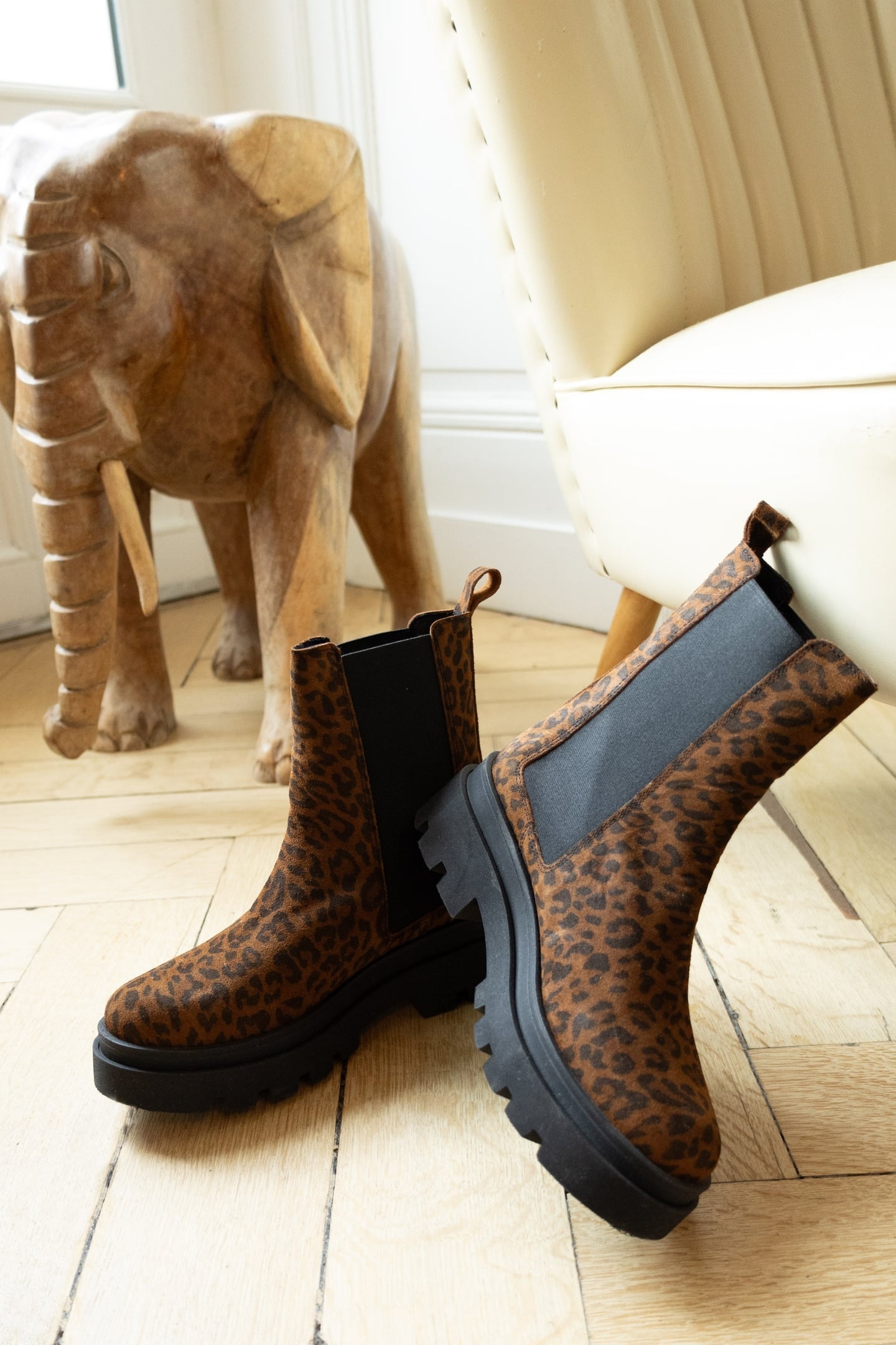 CAMEL SUEDE BOOTS WITH LEOPARD MOTIF CAMEL 7