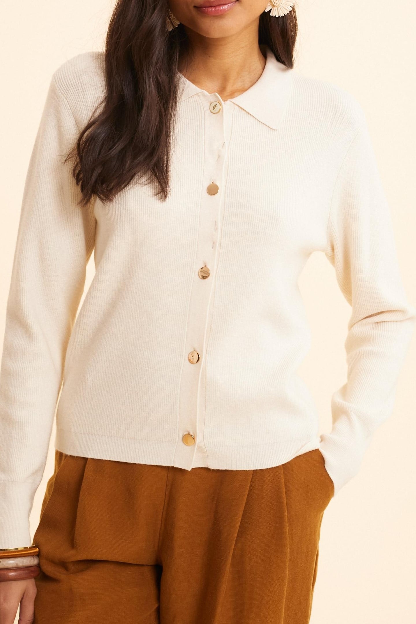 ECRU KNIT POLO COLLAR CARDIGAN ECRU 1