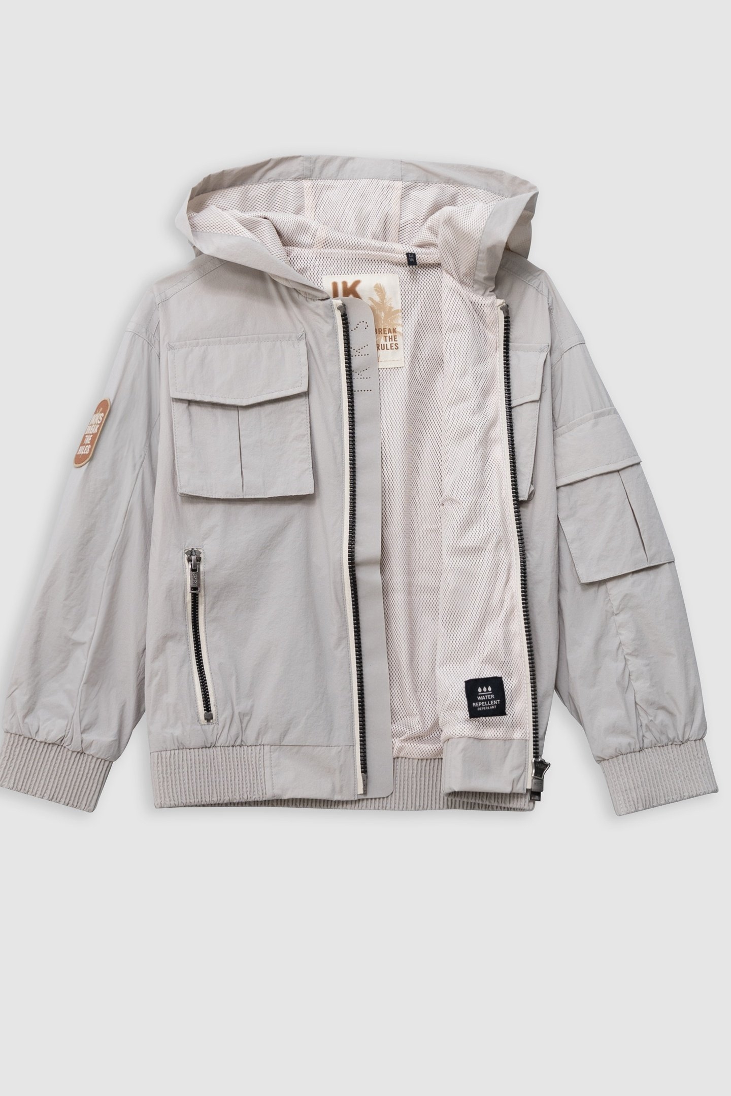 GREY NYLON MULTI-POCKET HOODED JACKET 3