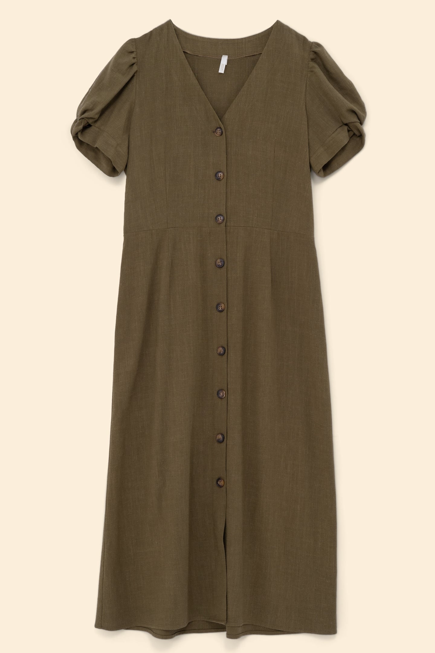 KHAKI LINEN BLEND BUTTONED MIDI DRESS KHAKI 4