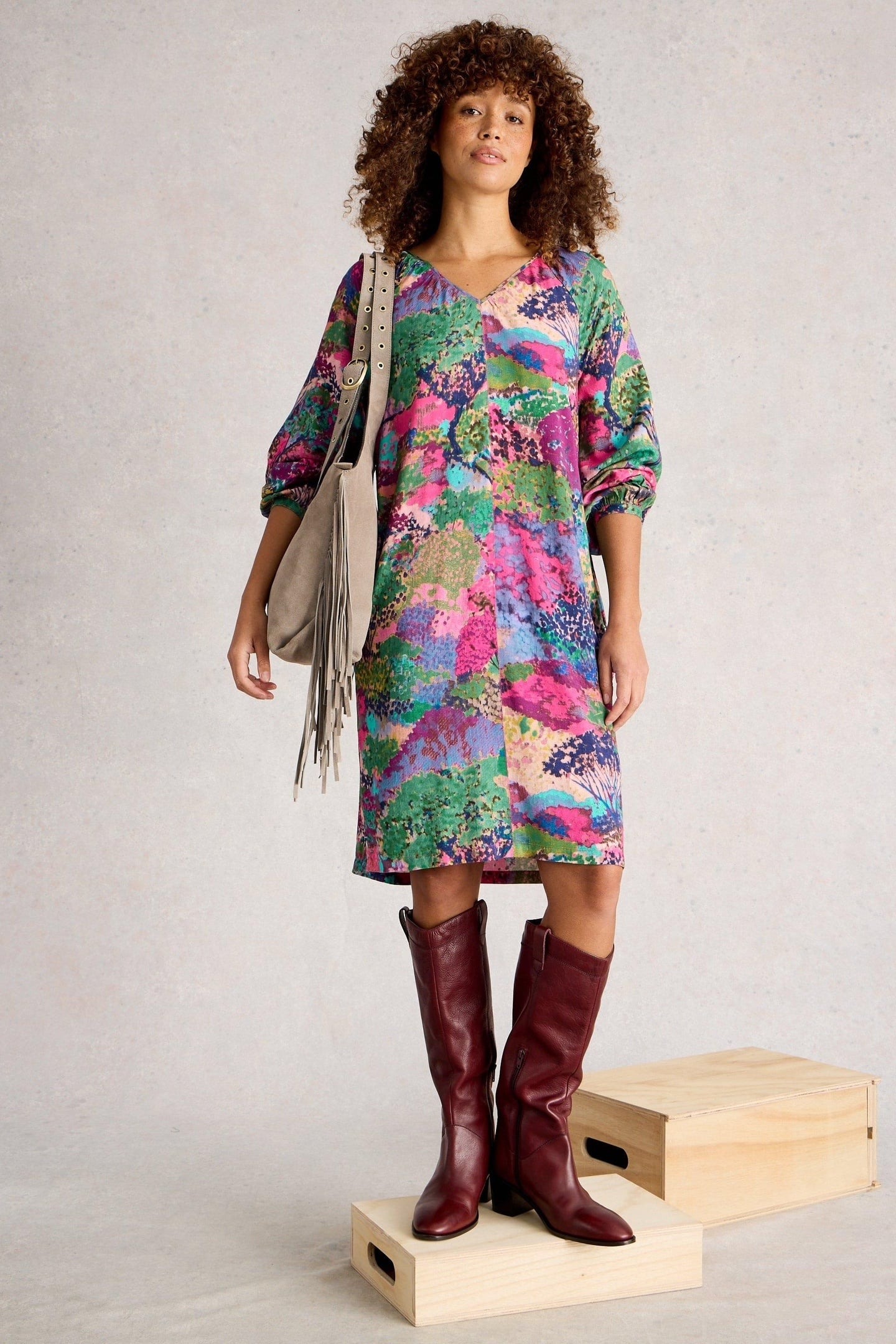 CERYS COCOON DRESS PINK MULTI 1