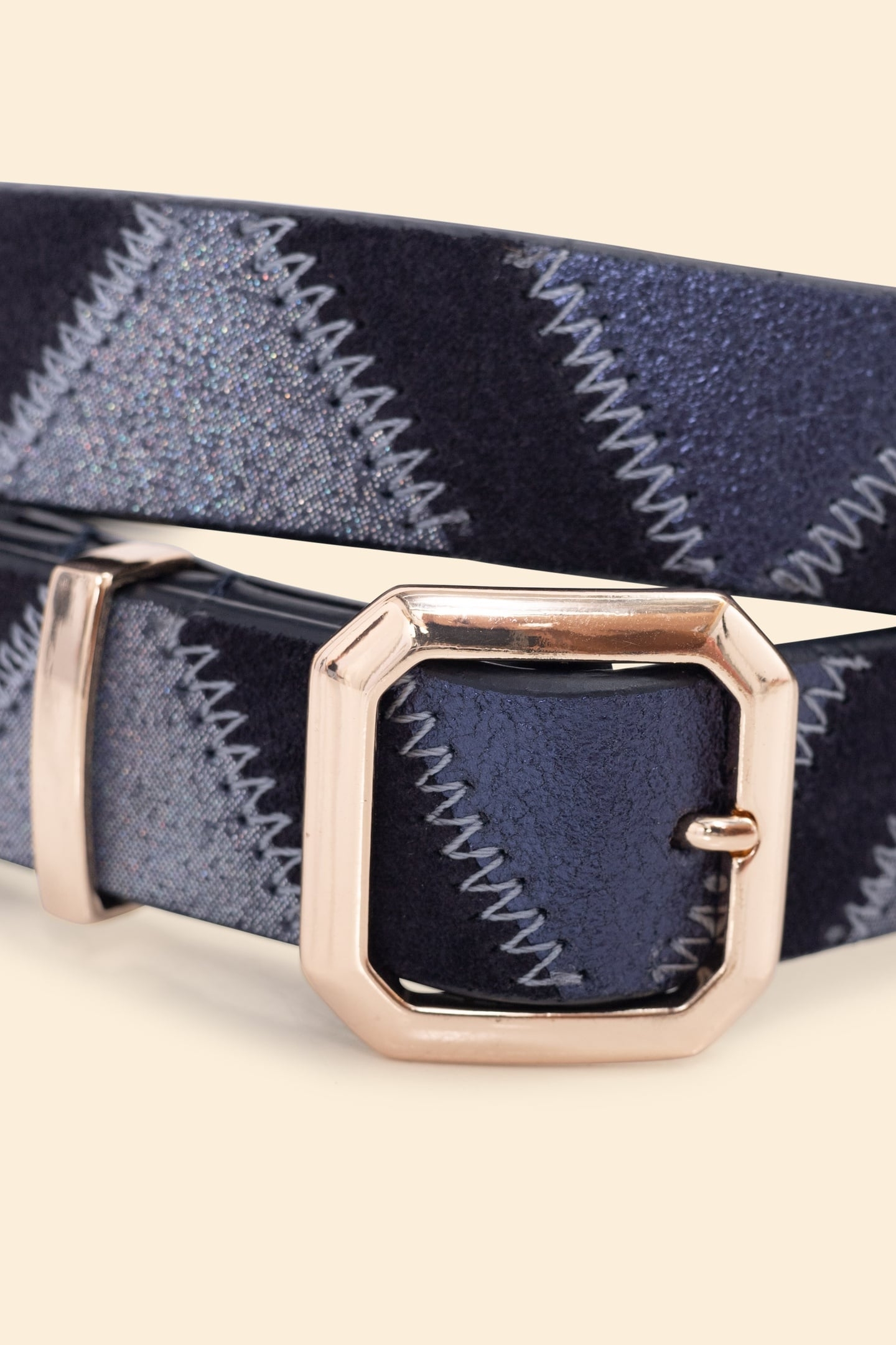 NAVY PATCHWORK-LOOK SUEDE BELT MARINE 3