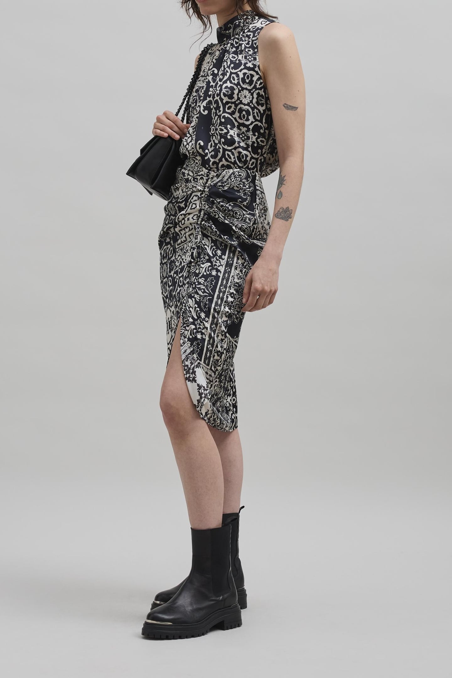 BLACK PATCHWORK PRINT SCARF HIGH NECK TOP 8