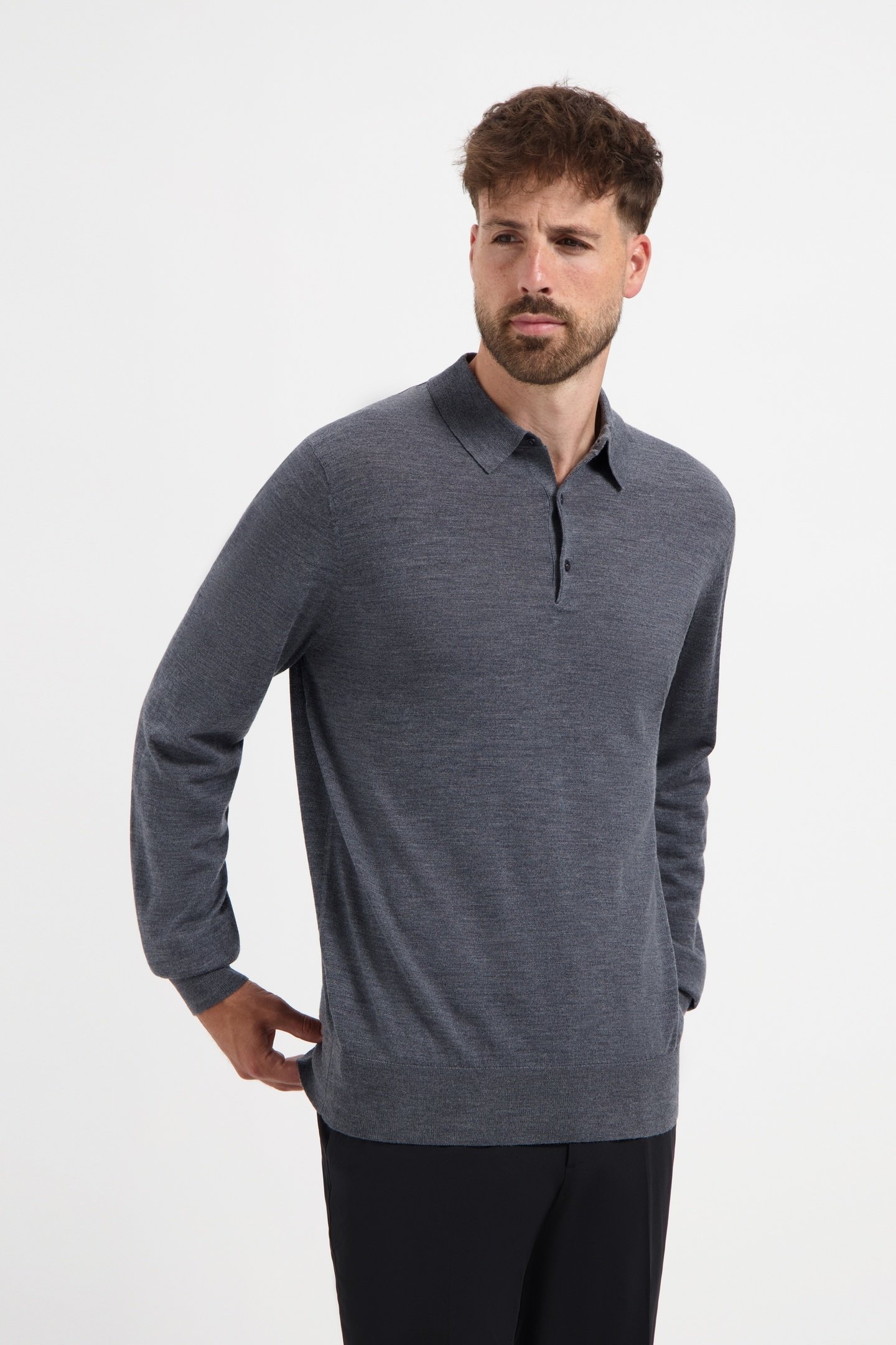 POLO LONG SLEEVE 100% MERINO STORM GREY 2
