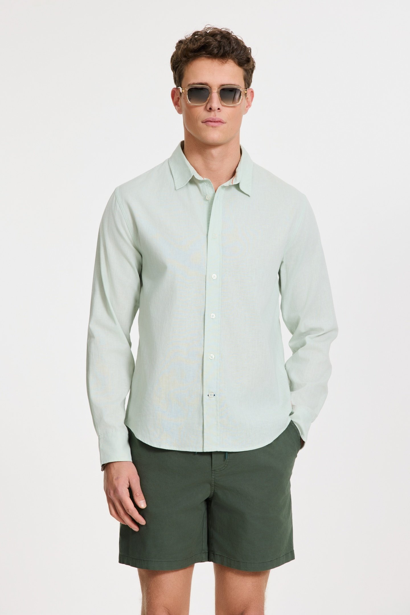 RICK LINEN LONG SLEEVE SHIRT SOLID GREEN SEAFOAM 2