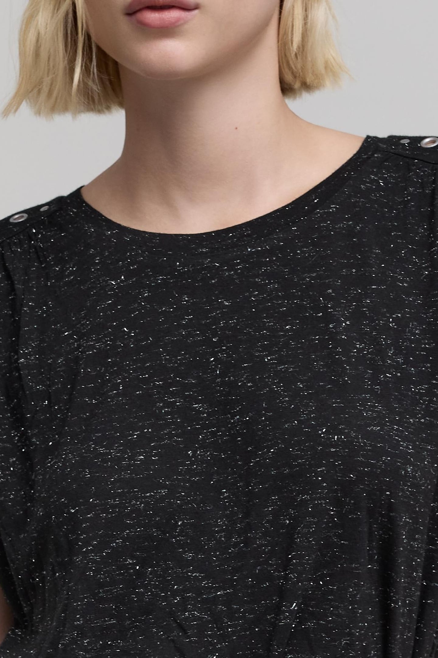 BLACK SILVER LUREX TEE-SHIRT WITH EYELET AND STUD 6