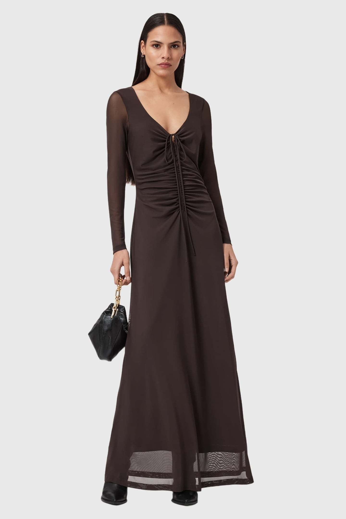 GABBY LS MESH DRESS BOTTLE BROWN 4