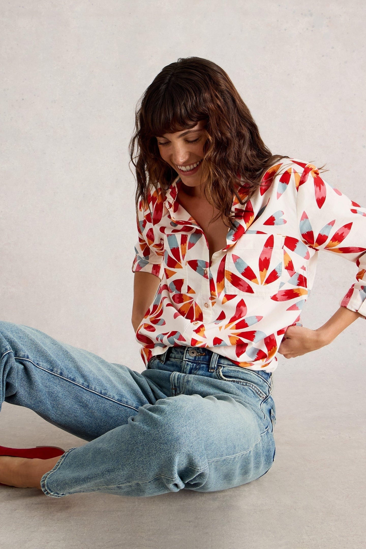 SOPHIE ORGANIC COTTON SHIRT IVORY PRINT 5