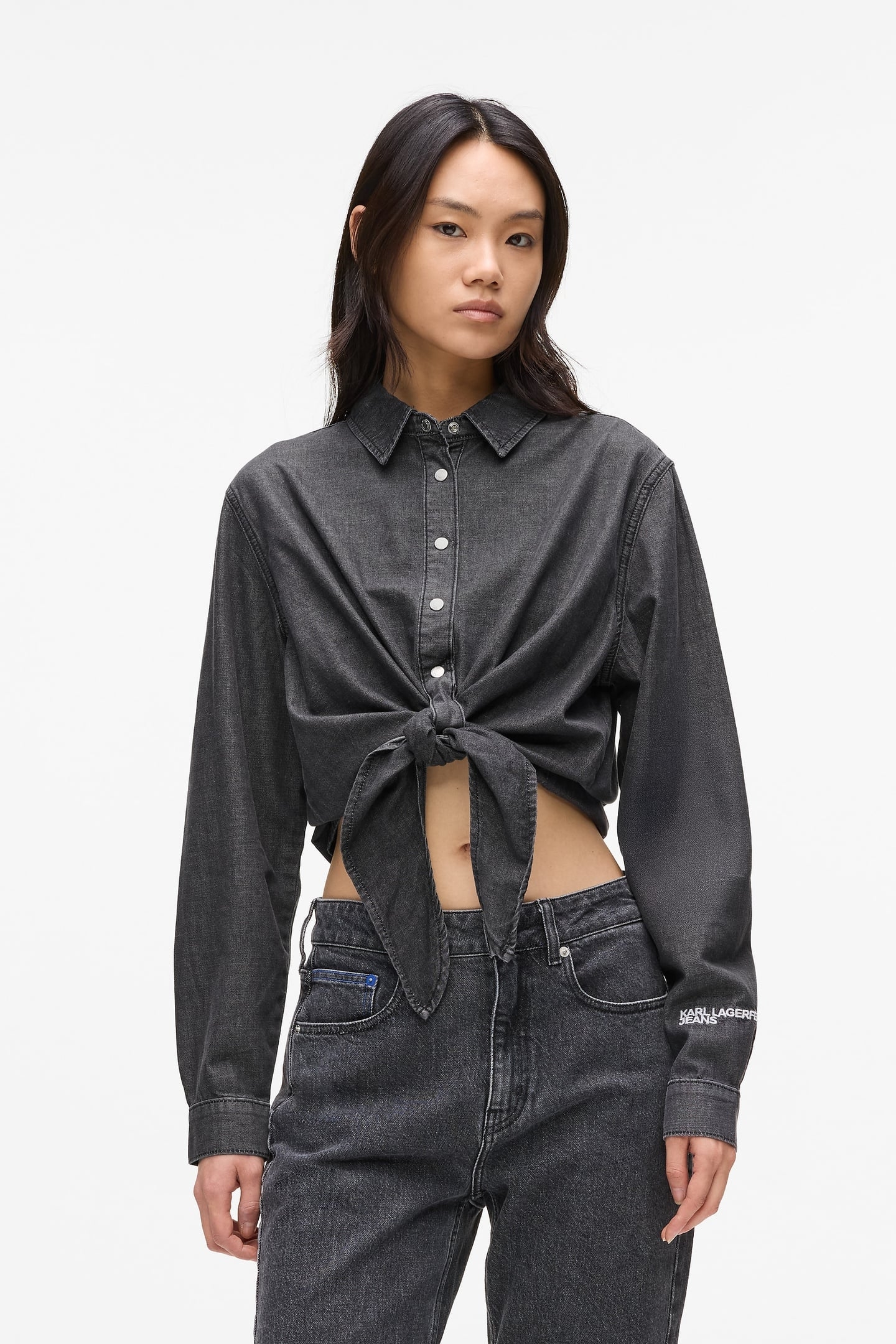 WASHED BLACK KLJ DENIM WRAP BLOUSE 1